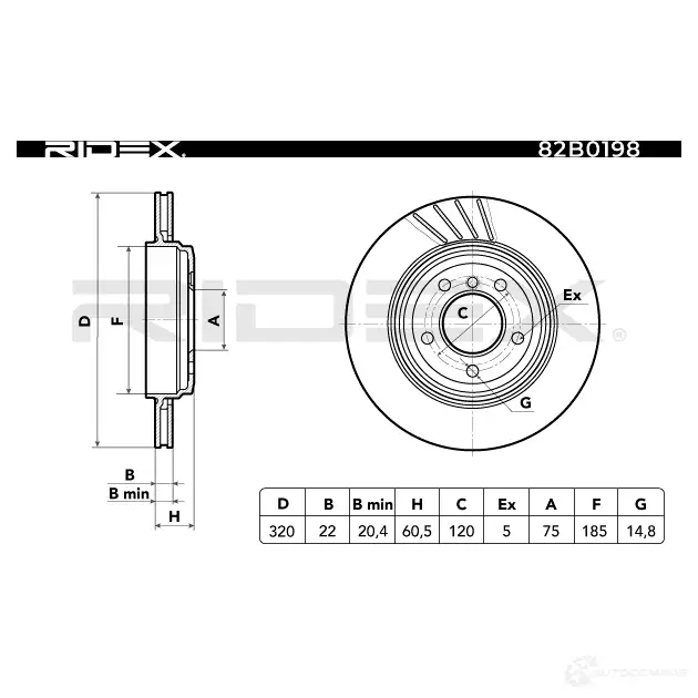 Тормозной диск RIDEX 82b0198 1437714921 A9166 P изображение 4