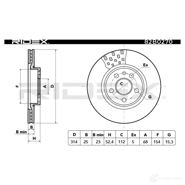 Тормозной диск RIDEX 1437711353 6RI01T A 82b0270 изображение 2