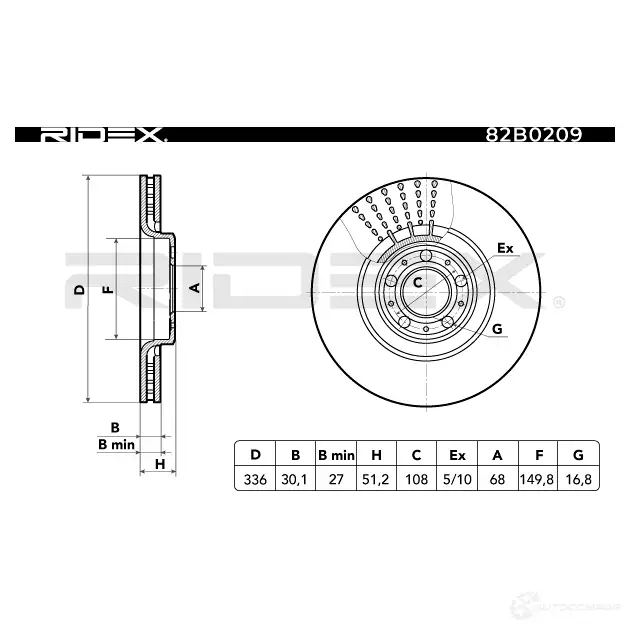 Тормозной диск RIDEX 1437710537 82b0209 BOLZ MY0 изображение 2