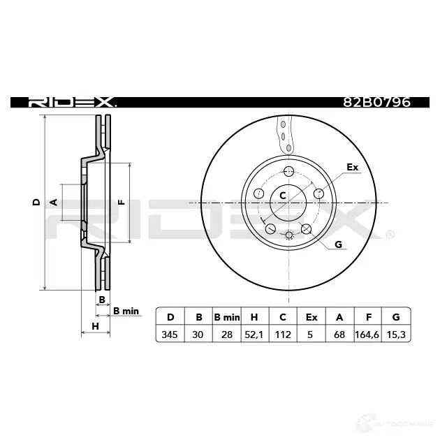 Тормозной диск RIDEX 8512 T 82b0796 1437706265 изображение 2