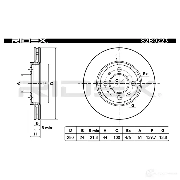 Тормозной диск RIDEX 82b1223 1437711069 EWAA E5 изображение 2