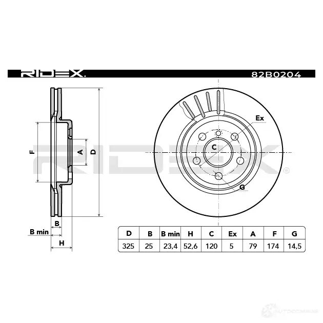 Тормозной диск RIDEX 1437710858 EMC DHL 82b0204 изображение 2