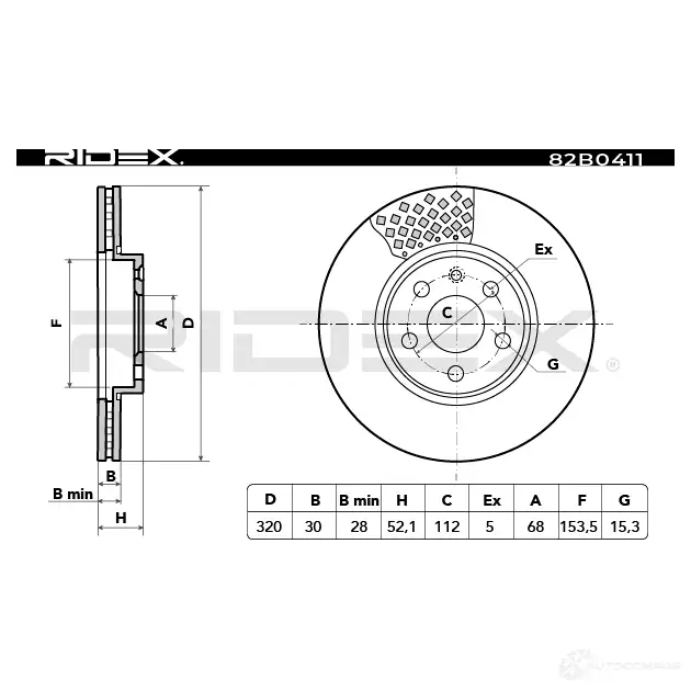 Тормозной диск RIDEX 82b0411 YJ3BN 76 1437709979 изображение 2
