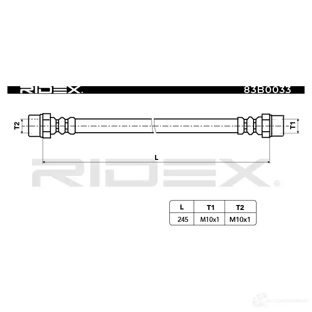 Тормозной шланг RIDEX 83b0033 ME9B NM2 1438017003 изображение 1
