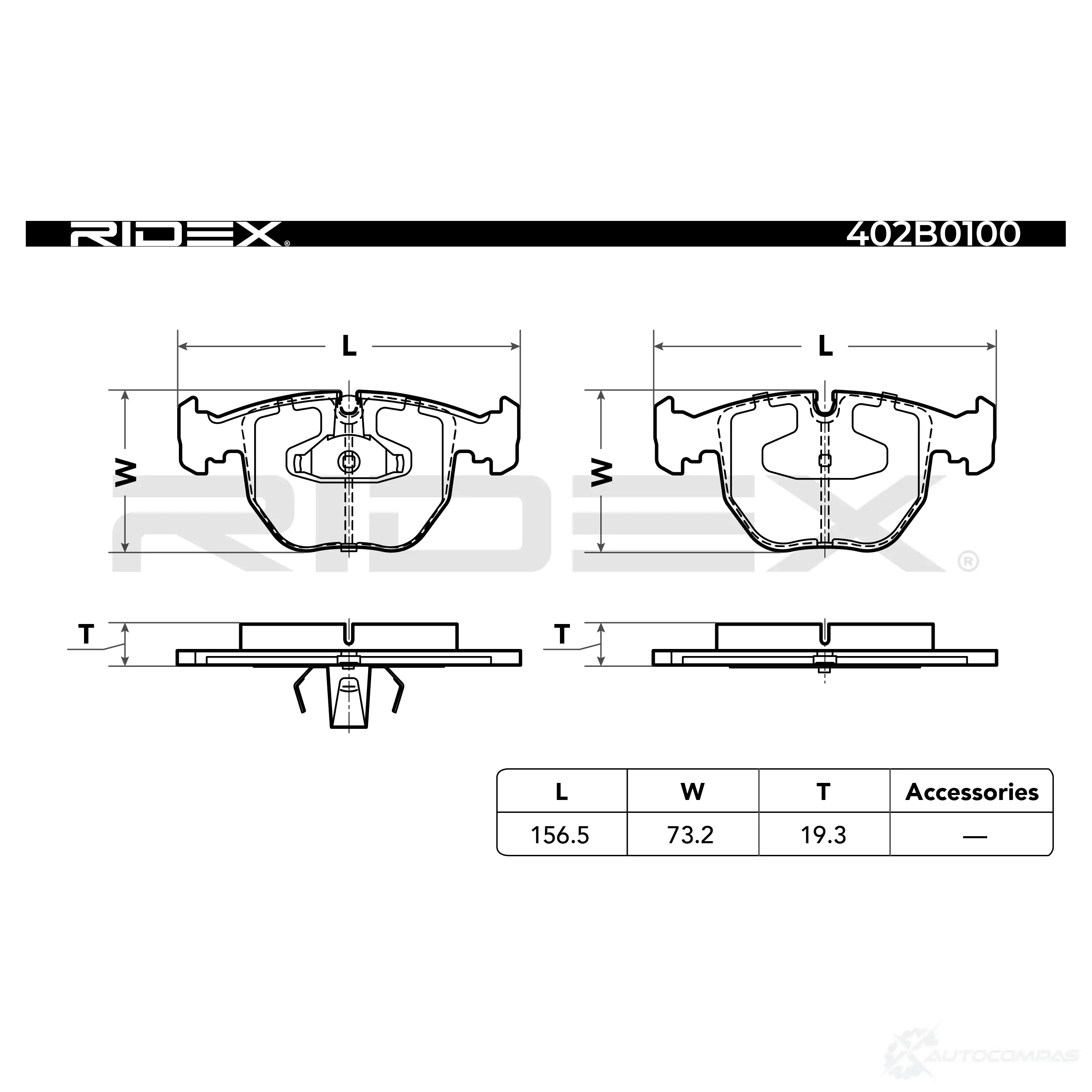 Тормозные колодки, комплект RIDEX ZC 7X8I 402b0100 1437660560 изображение 4
