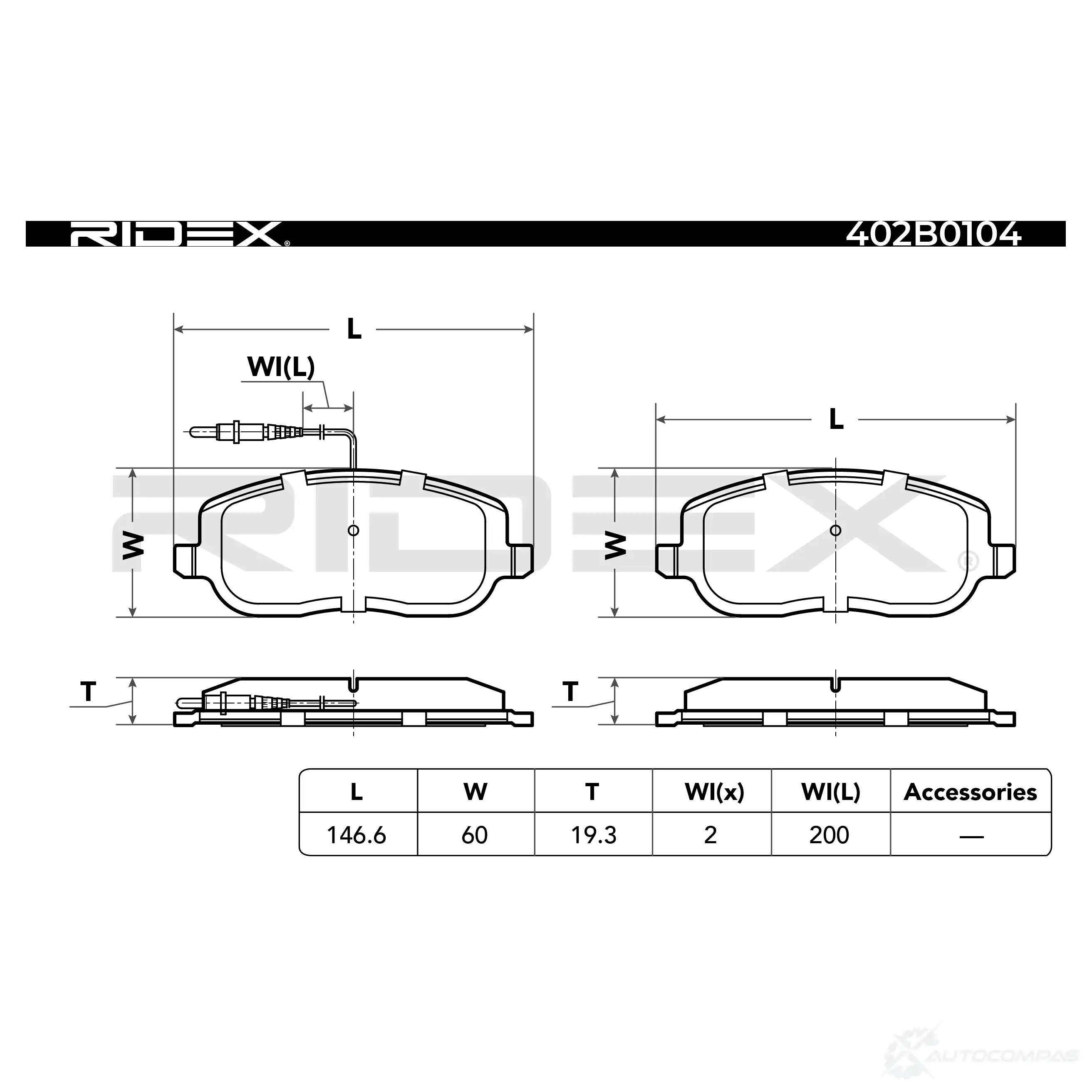 Тормозные колодки, комплект RIDEX 1437660247 0H5 IOH 402b0104 изображение 4