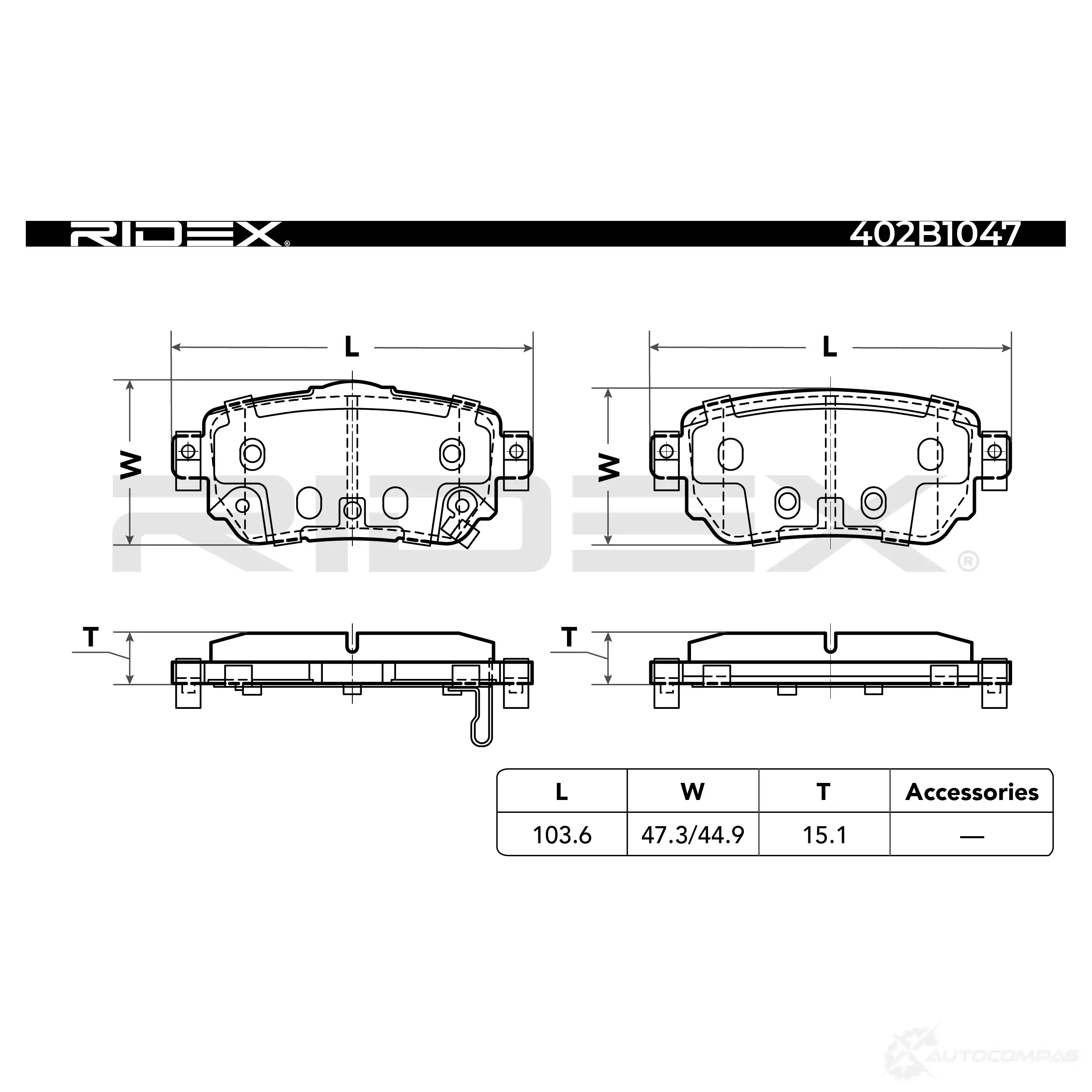 Тормозные колодки, комплект RIDEX 4G9A K82 1437652330 402b1047 изображение 1