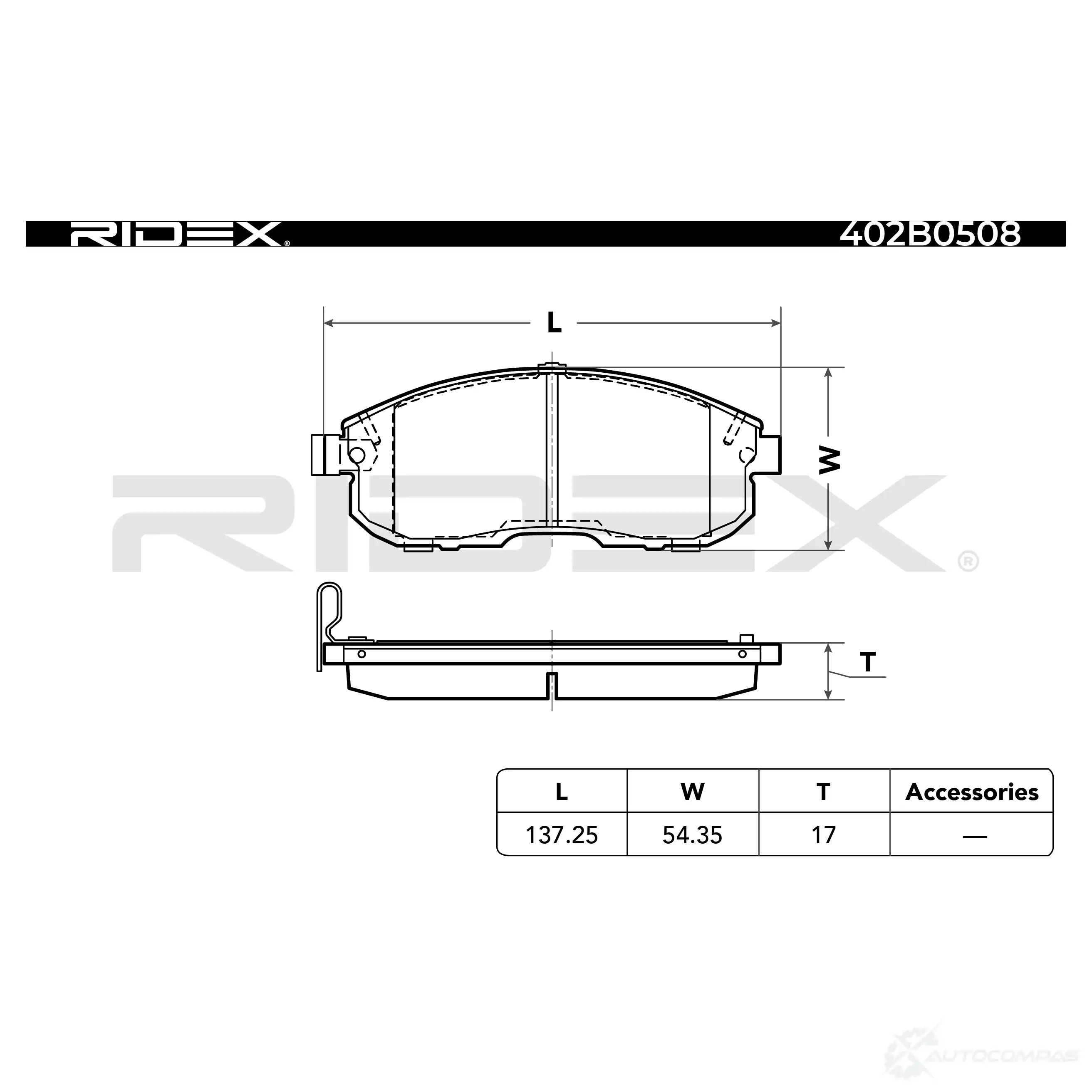 Тормозные колодки, комплект RIDEX 1 7H0SC 1437659789 402b0508 изображение 1