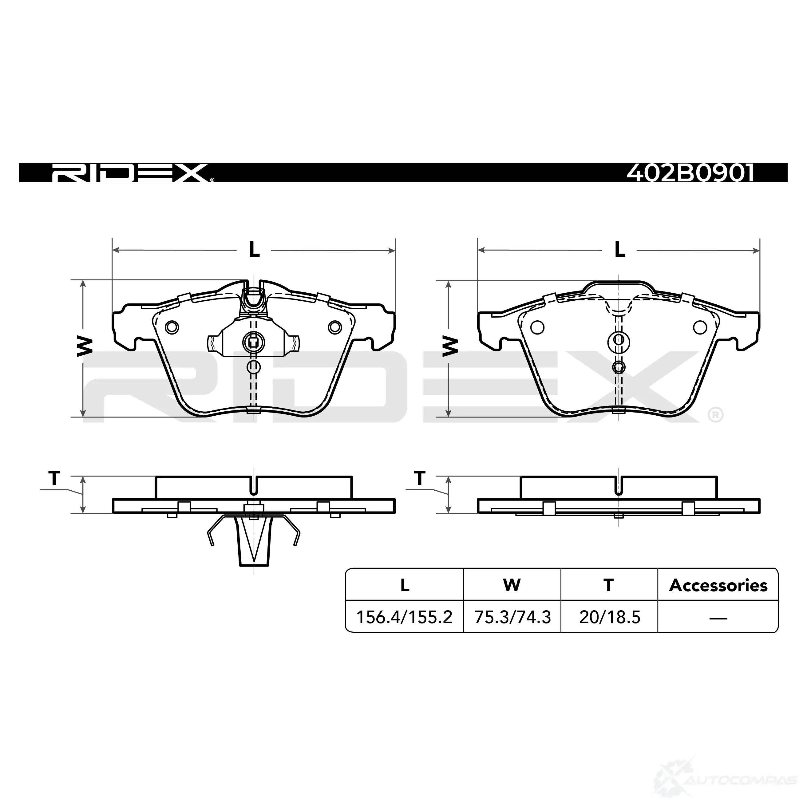 Тормозные колодки, комплект RIDEX 402b0901 1437660277 T XTH2U0 изображение 2
