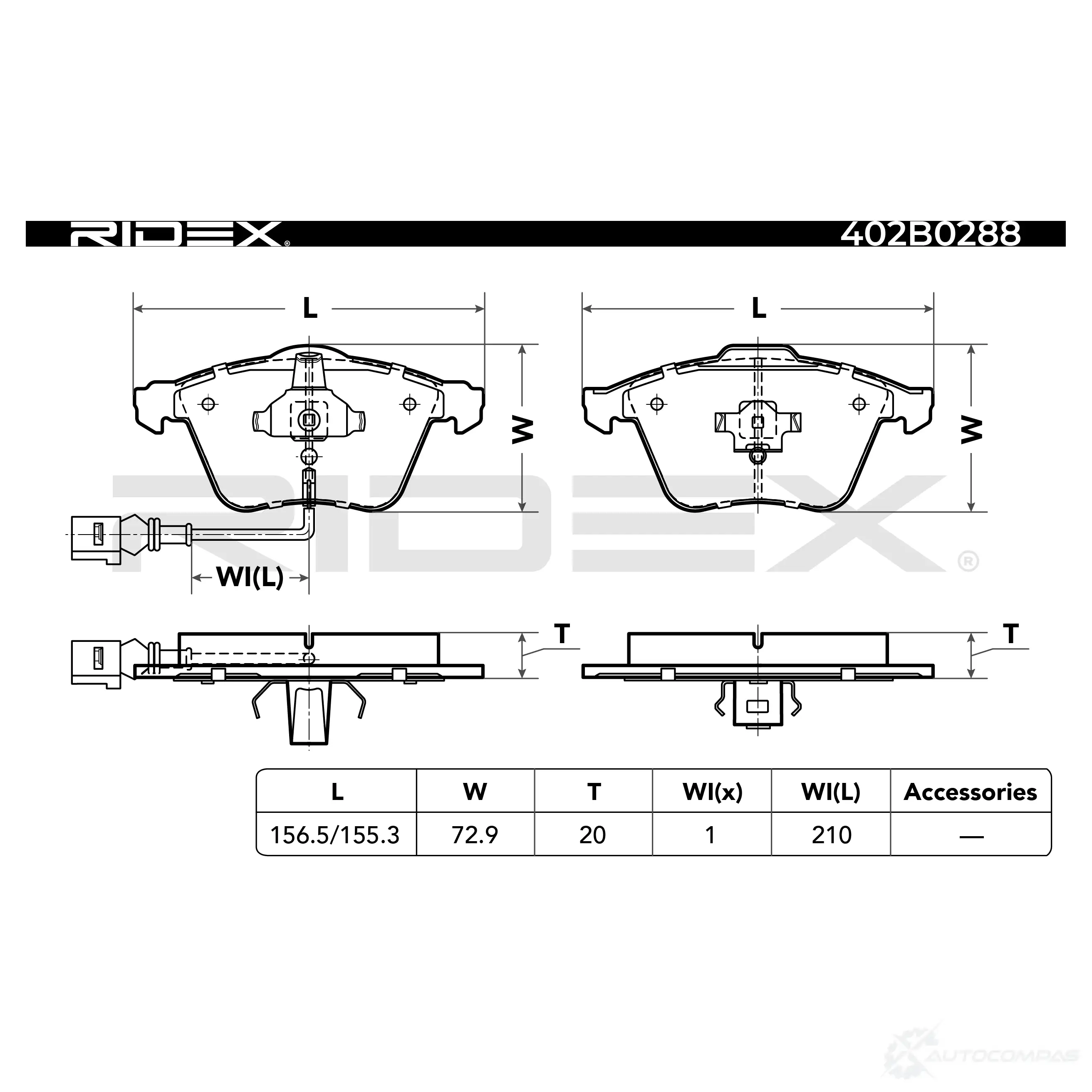 Тормозные колодки, комплект RIDEX 402b0288 1437660168 2MUTK BR изображение 2