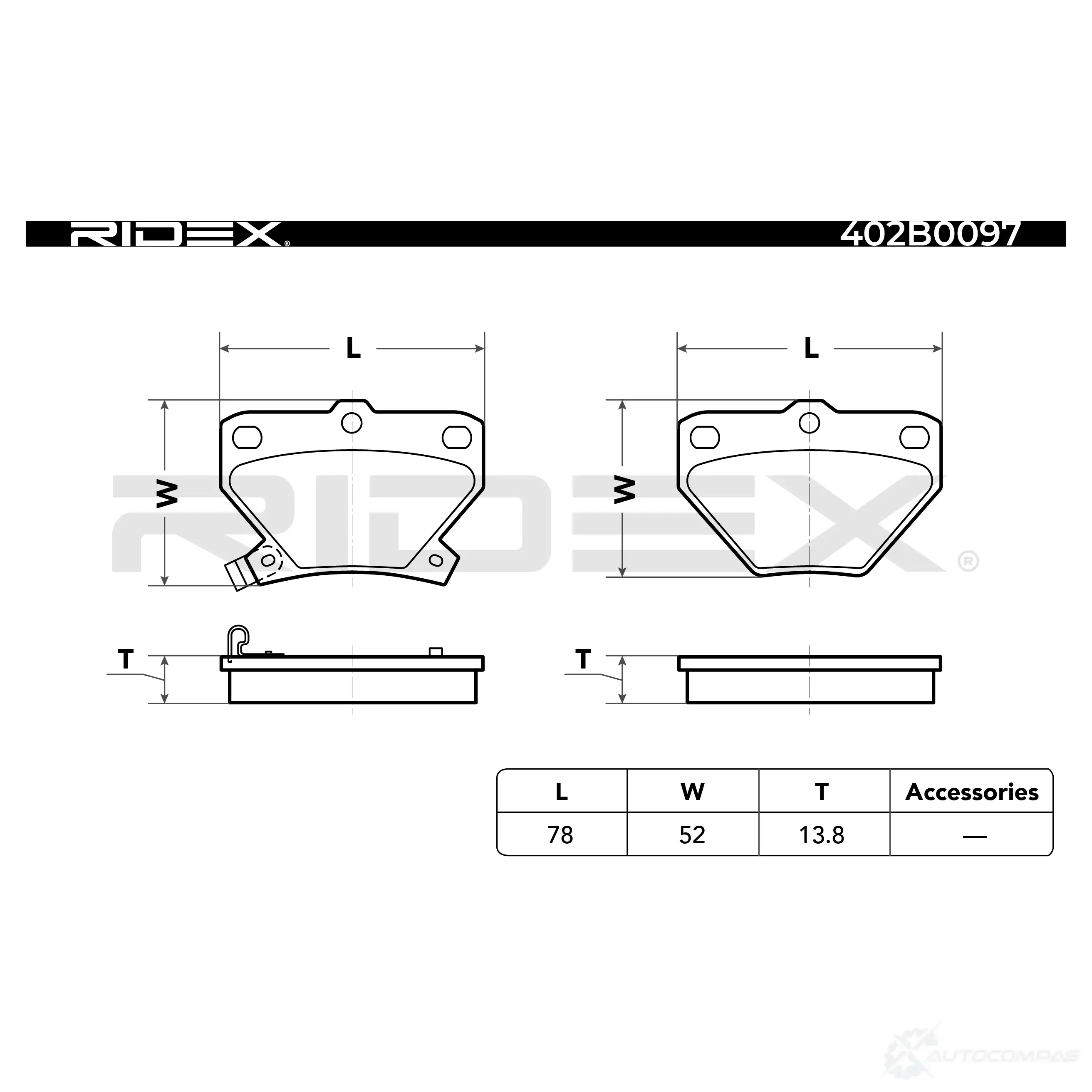 Тормозные колодки, комплект RIDEX 1437648605 M3 ZOSI0 402b0097 изображение 3