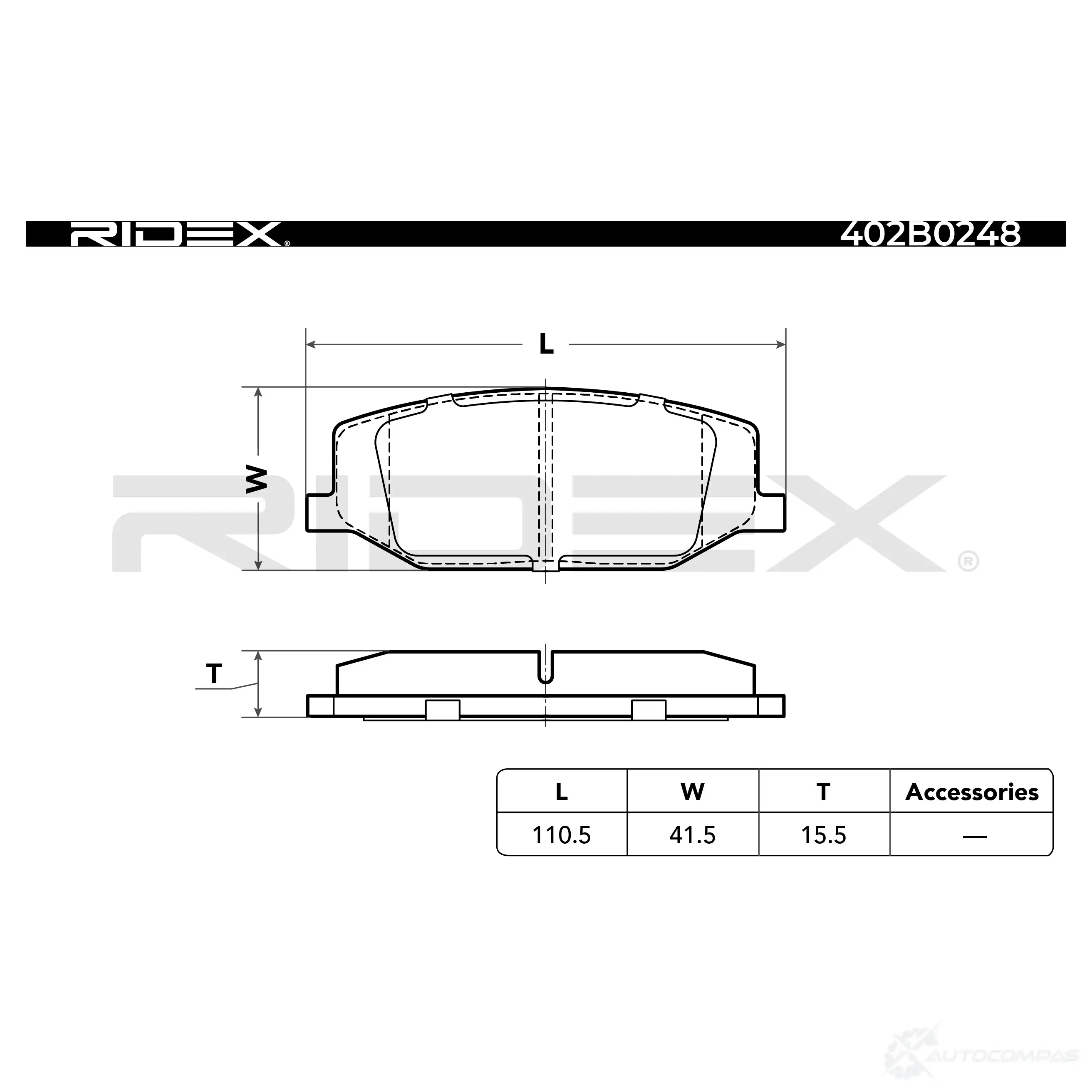Тормозные колодки, комплект RIDEX 1437650022 402b0248 BK NFN изображение 3