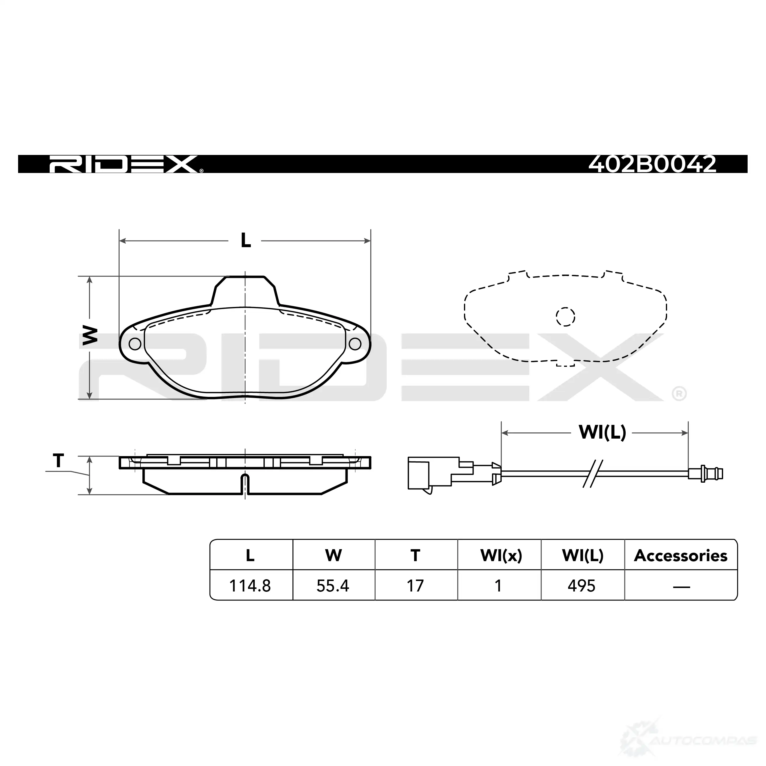 Тормозные колодки, комплект RIDEX 77RL6 VQ 1437652321 402b0042 изображение 4