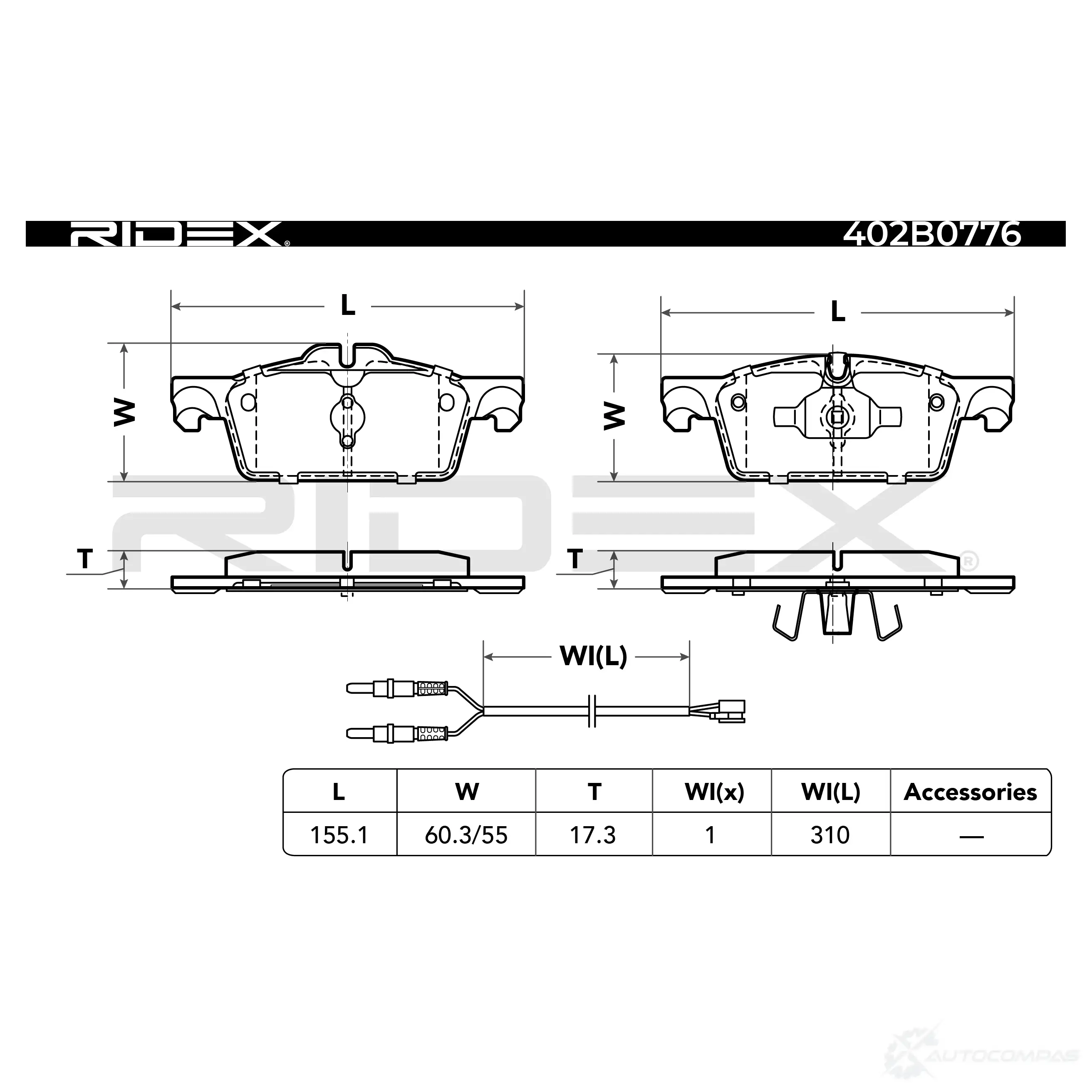 Тормозные колодки, комплект RIDEX 1437658307 8IL9Y Q 402b0776 изображение 2