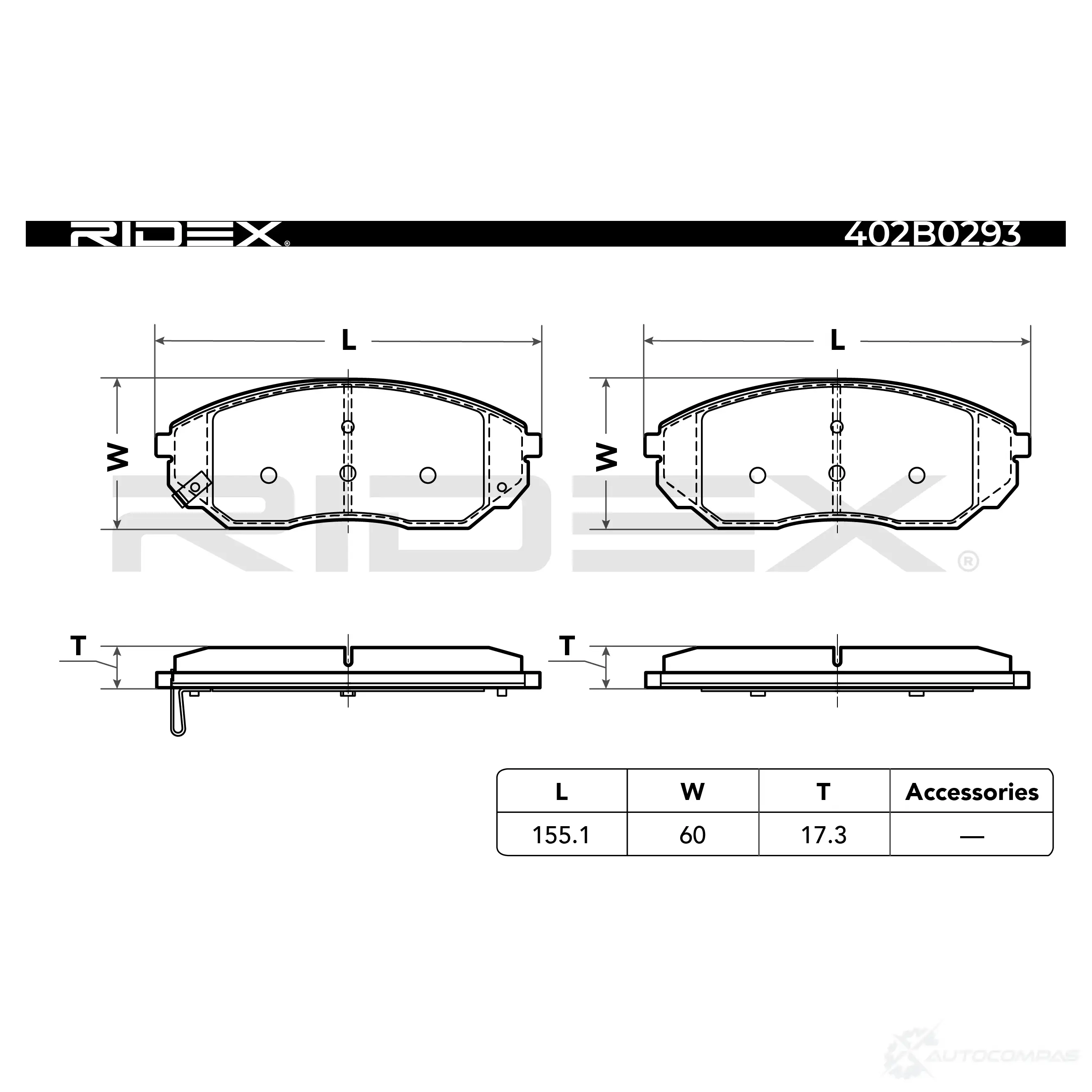 Тормозные колодки, комплект RIDEX 1437660452 402b0293 0 KMIBLT изображение 4