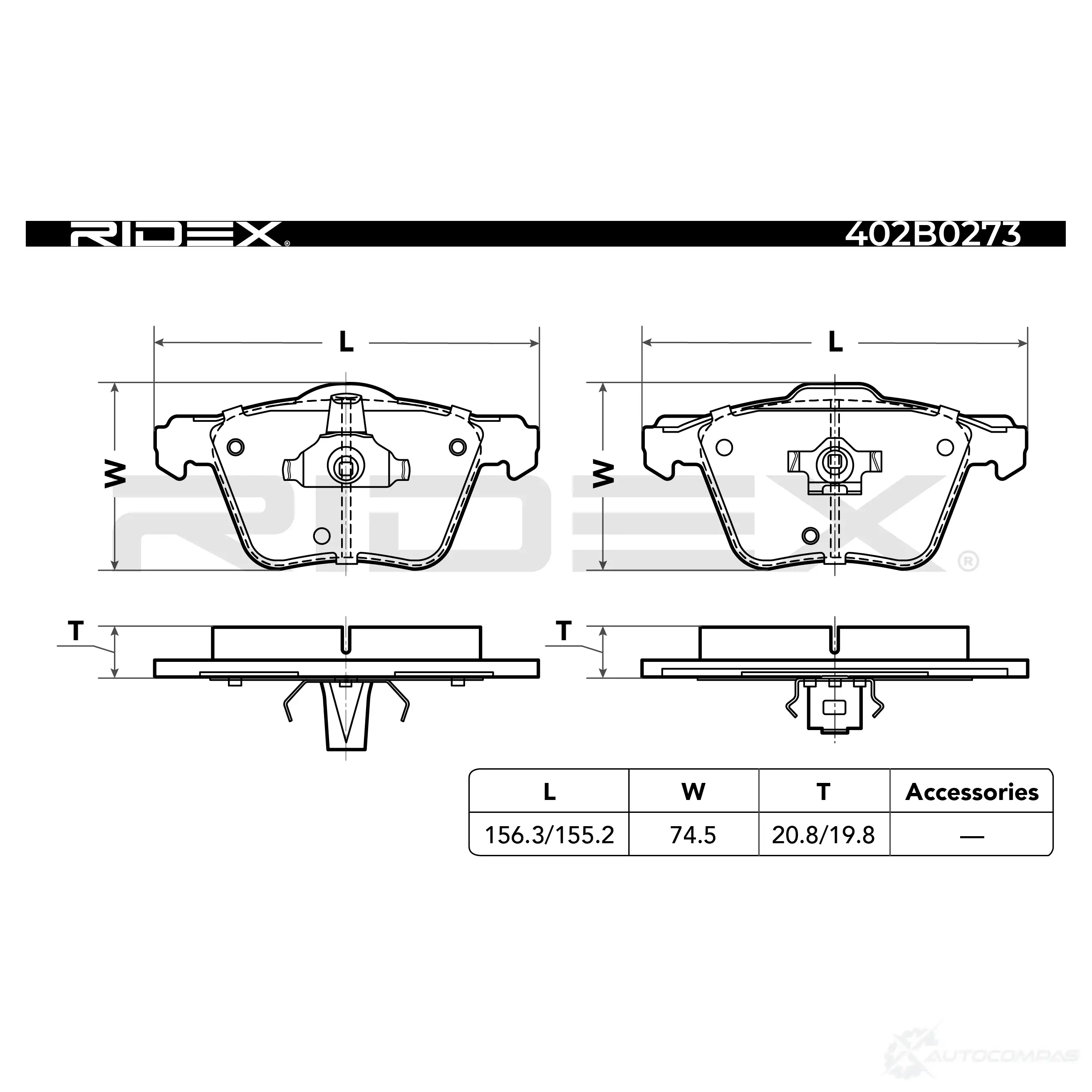 Тормозные колодки, комплект RIDEX 1437659905 402b0273 IOLO8W 9 изображение 2