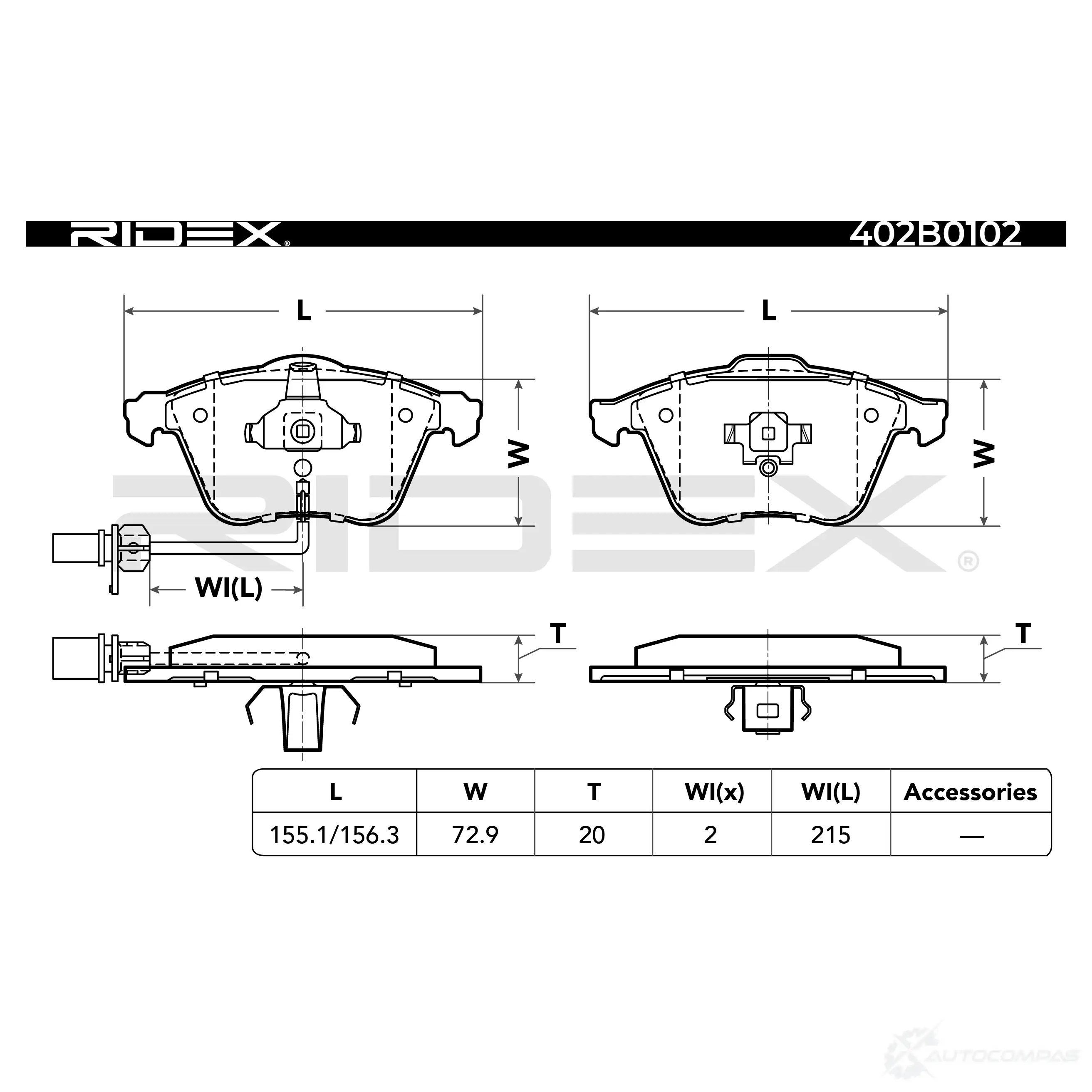 Тормозные колодки, комплект RIDEX QUGH7M E 1437971949 402b0102 изображение 4
