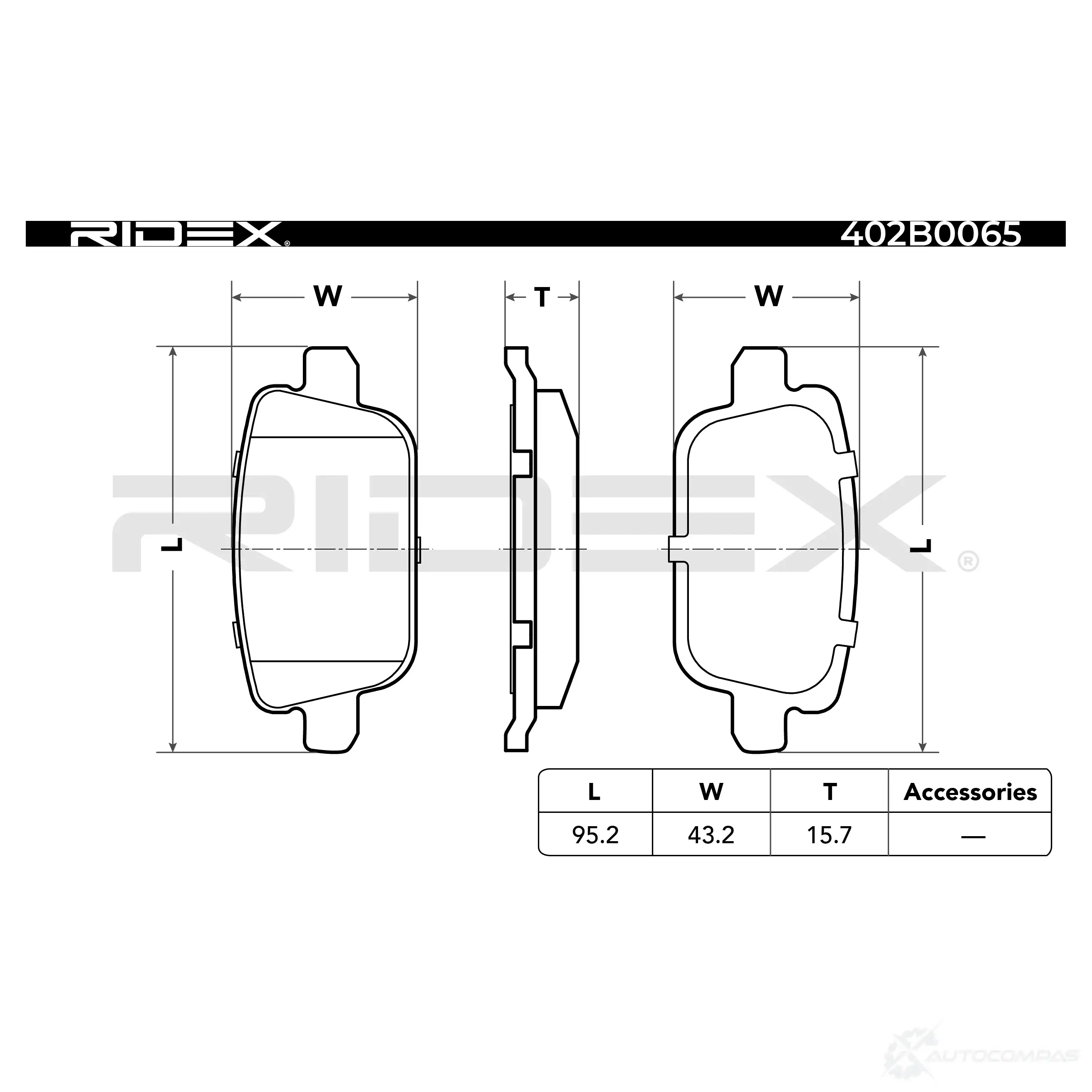 Тормозные колодки, комплект RIDEX 3N11 KN 1437650127 402b0065 изображение 3