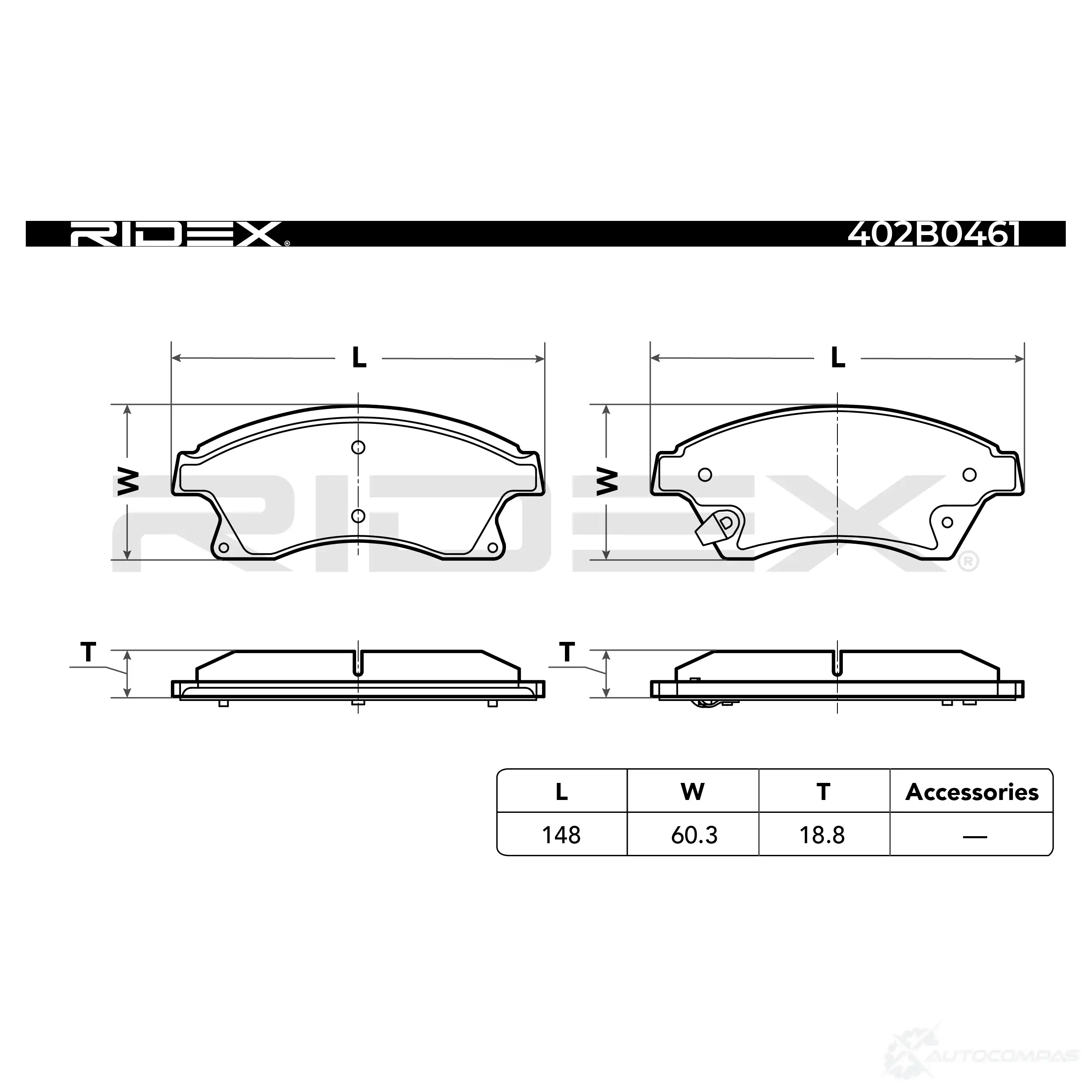 Тормозные колодки, комплект RIDEX 1437660501 402b0461 U XW6Q9 изображение 3