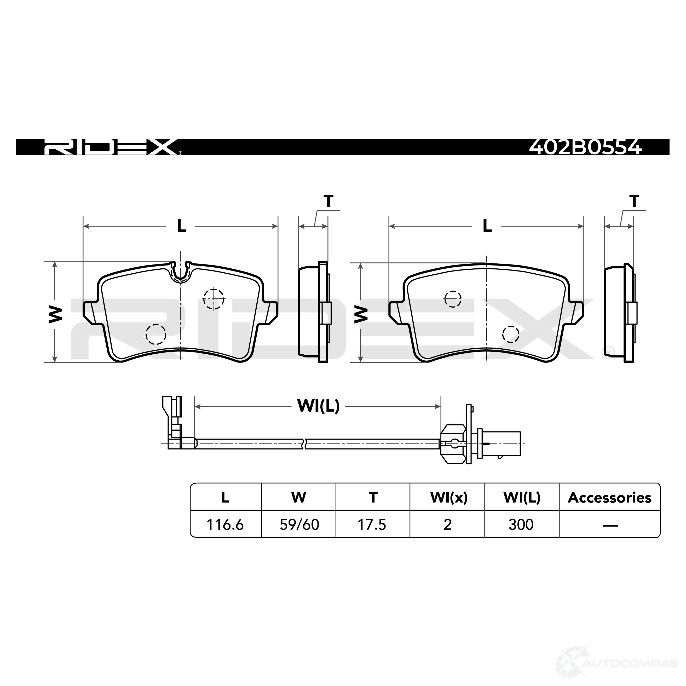 Тормозные колодки, комплект RIDEX CD D8N 402b0554 1437660006 изображение 2