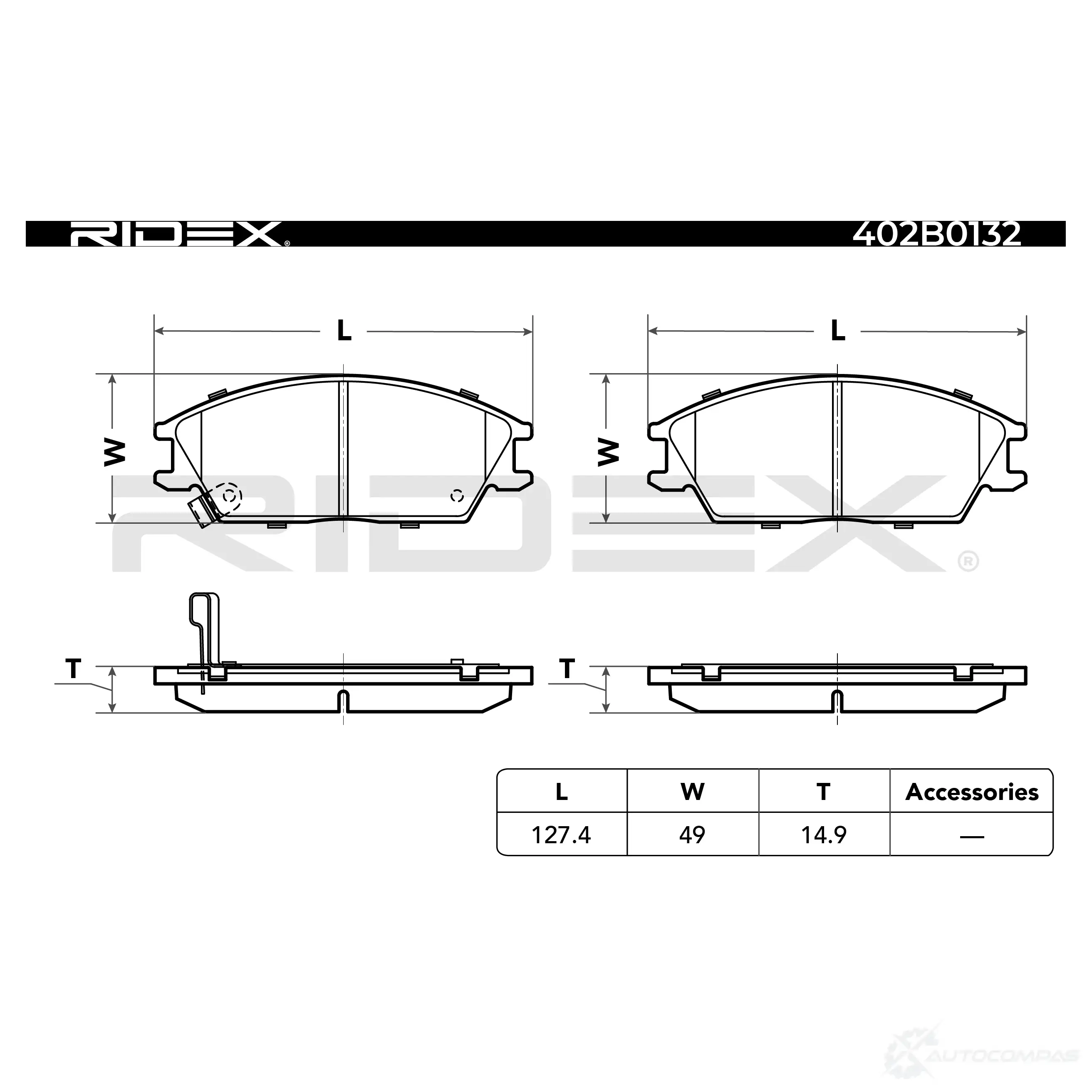 Тормозные колодки, комплект RIDEX 1437652762 G5W6 7P 402b0132 изображение 4