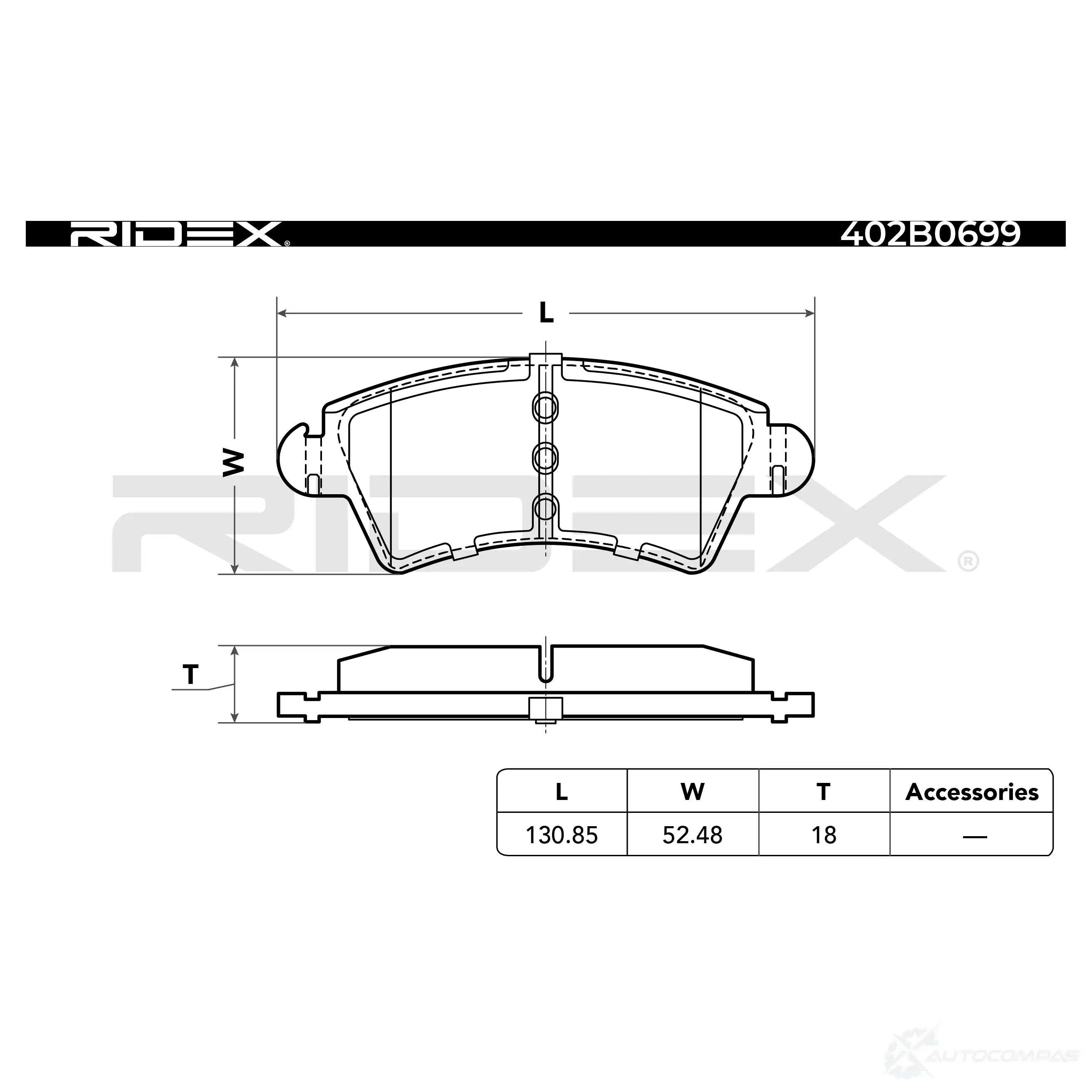 Тормозные колодки, комплект RIDEX U2TD D3P 1437659816 402b0699 изображение 2