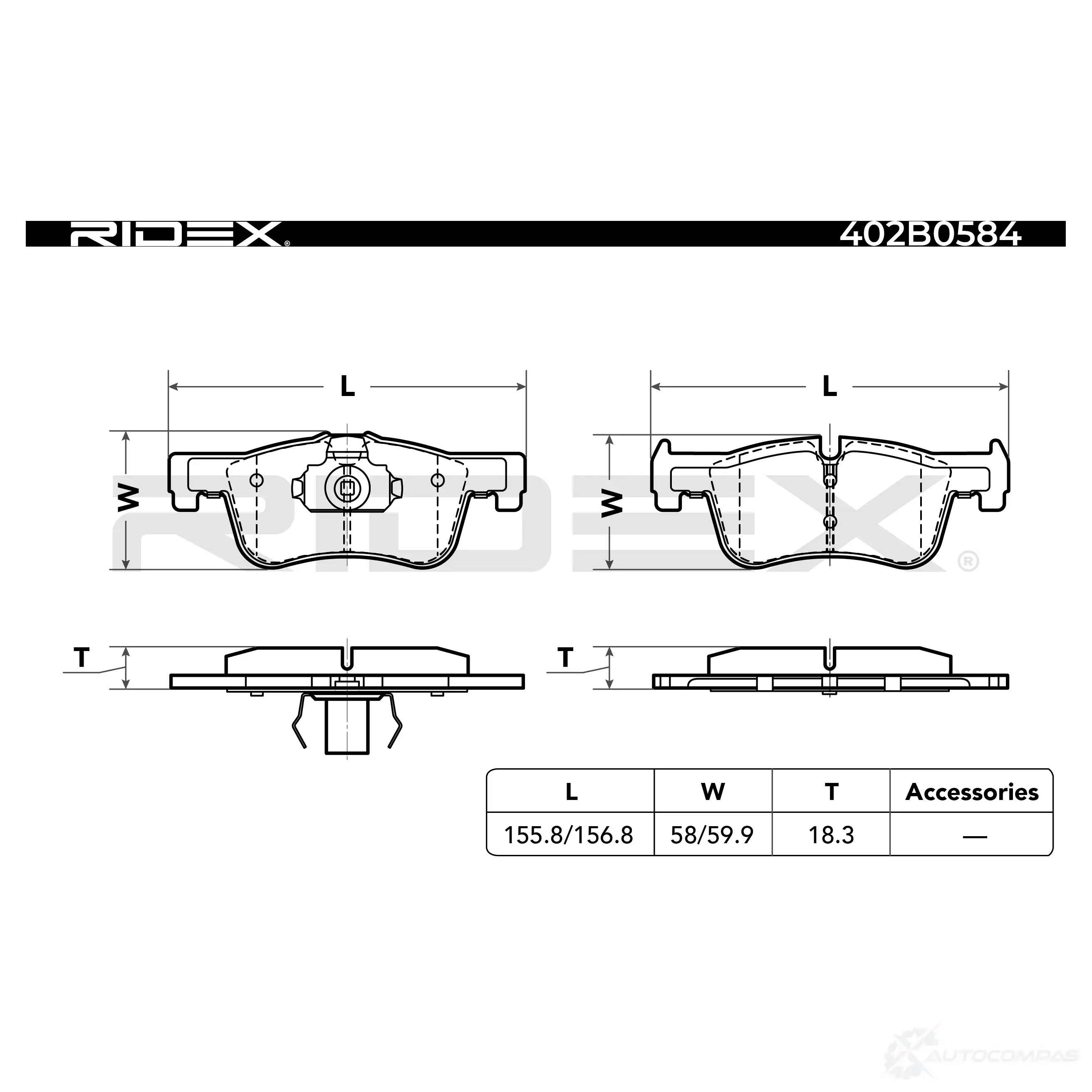 Тормозные колодки, комплект RIDEX 1437659786 402b0584 ZZUZ 4D изображение 2