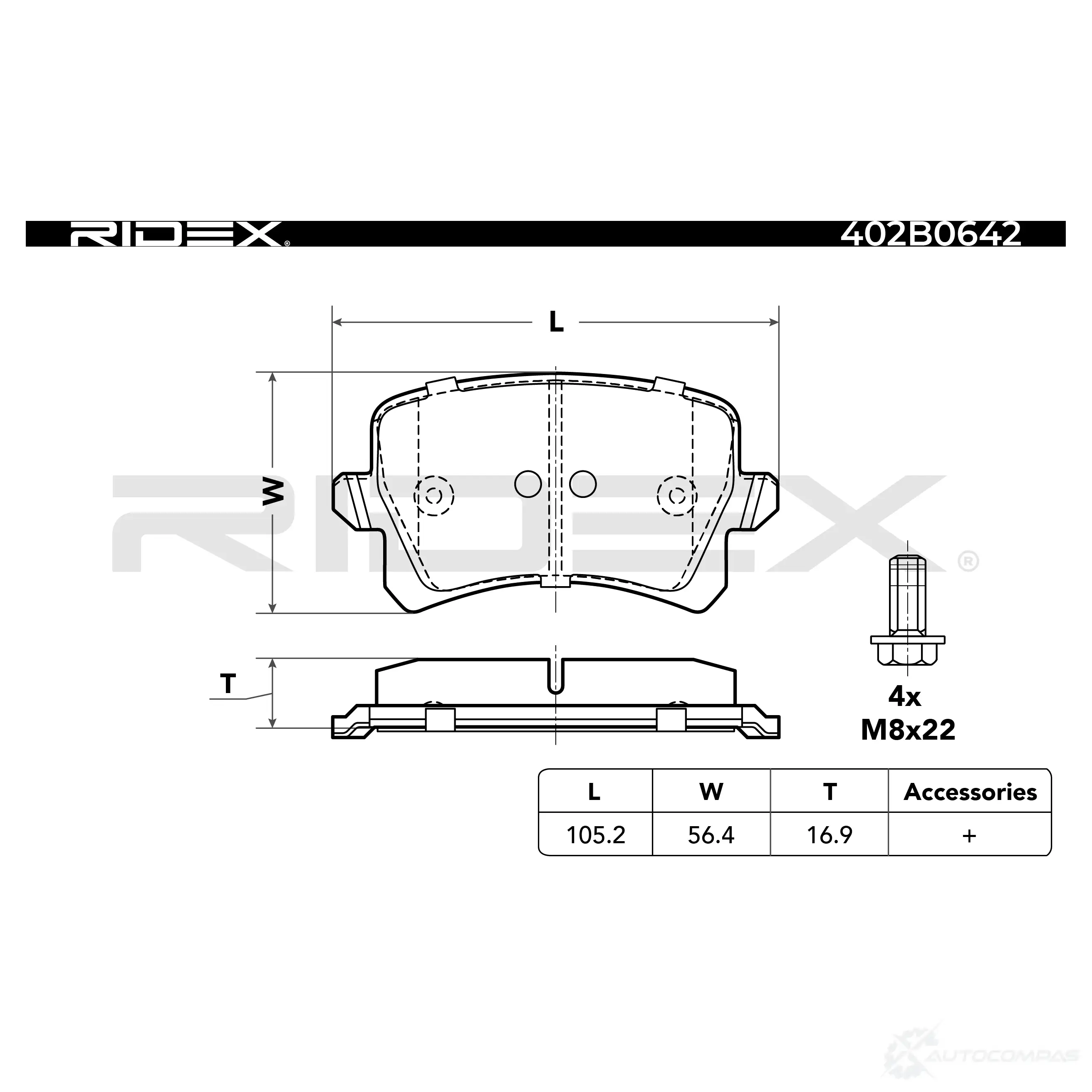 Тормозные колодки, комплект RIDEX AUG ZF 402b0642 1437658146 изображение 3