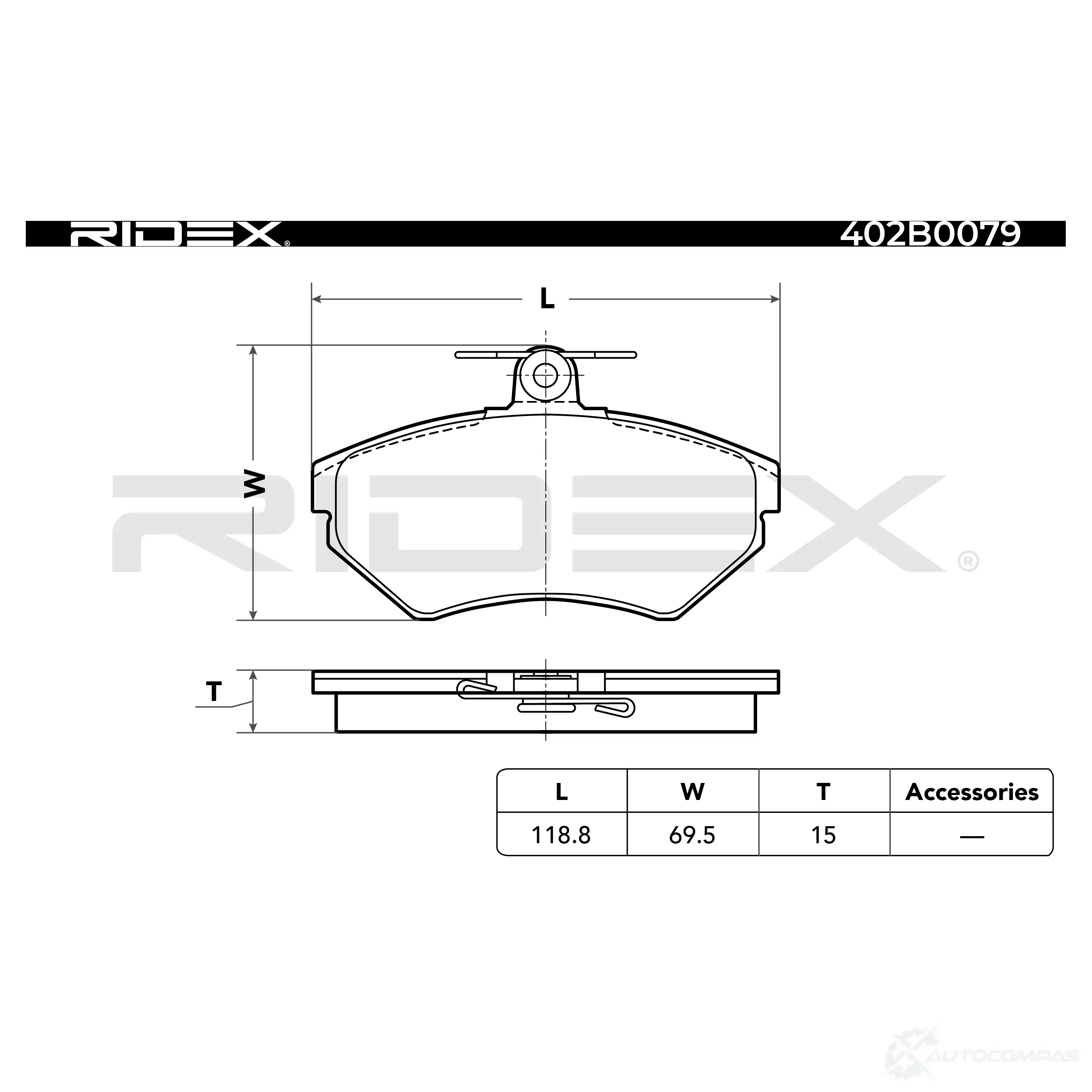 Тормозные колодки, комплект RIDEX 402b0079 1437659992 H 26YXY8 изображение 4