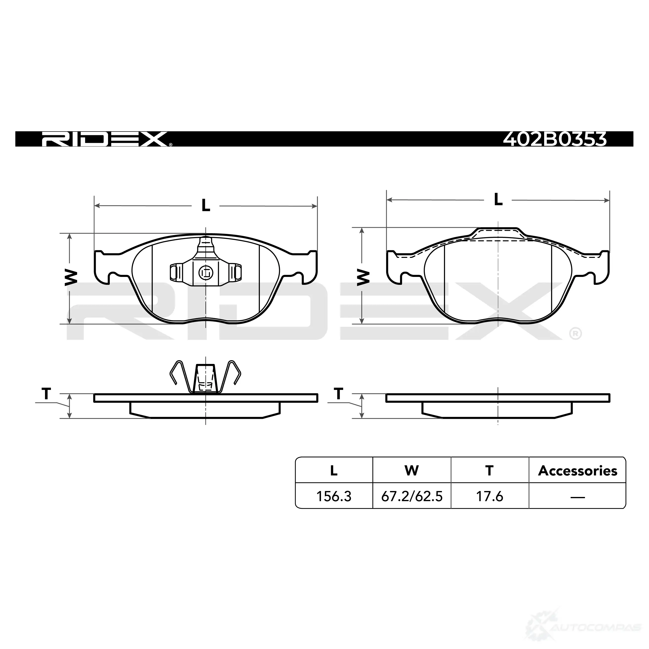 Тормозные колодки, комплект RIDEX 402b0353 AJ 2J5 1437659994 изображение 4