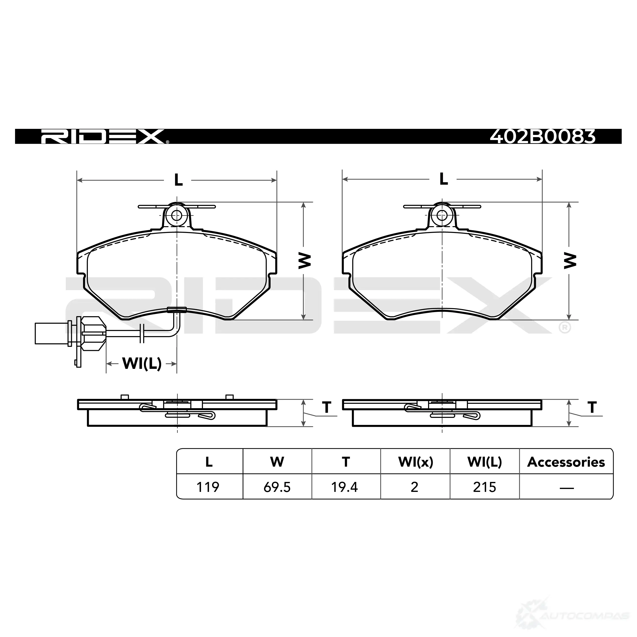 Тормозные колодки, комплект RIDEX 402b0083 8Z KIJ 1437659801 изображение 4