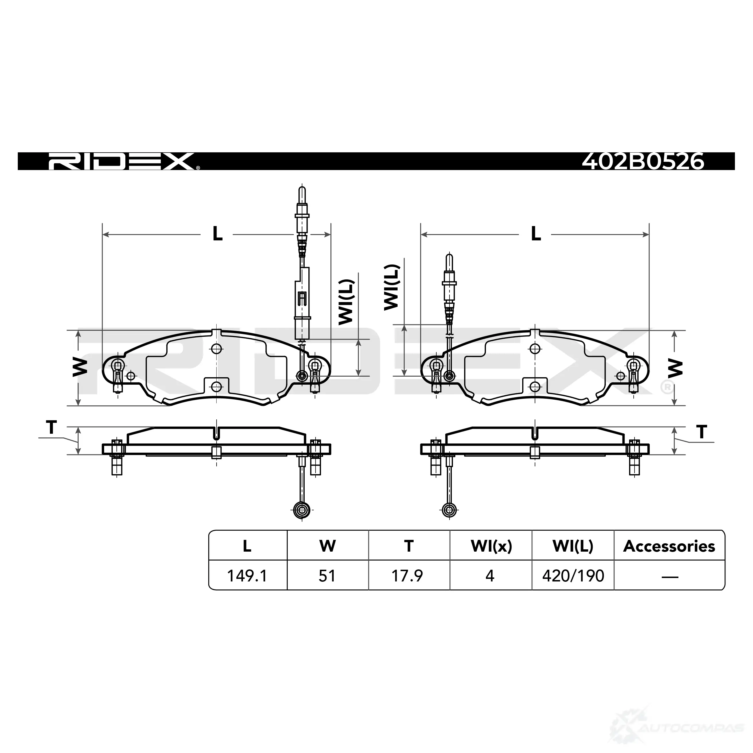 Тормозные колодки, комплект RIDEX 402b0526 DZL WBA 1437660190 изображение 2