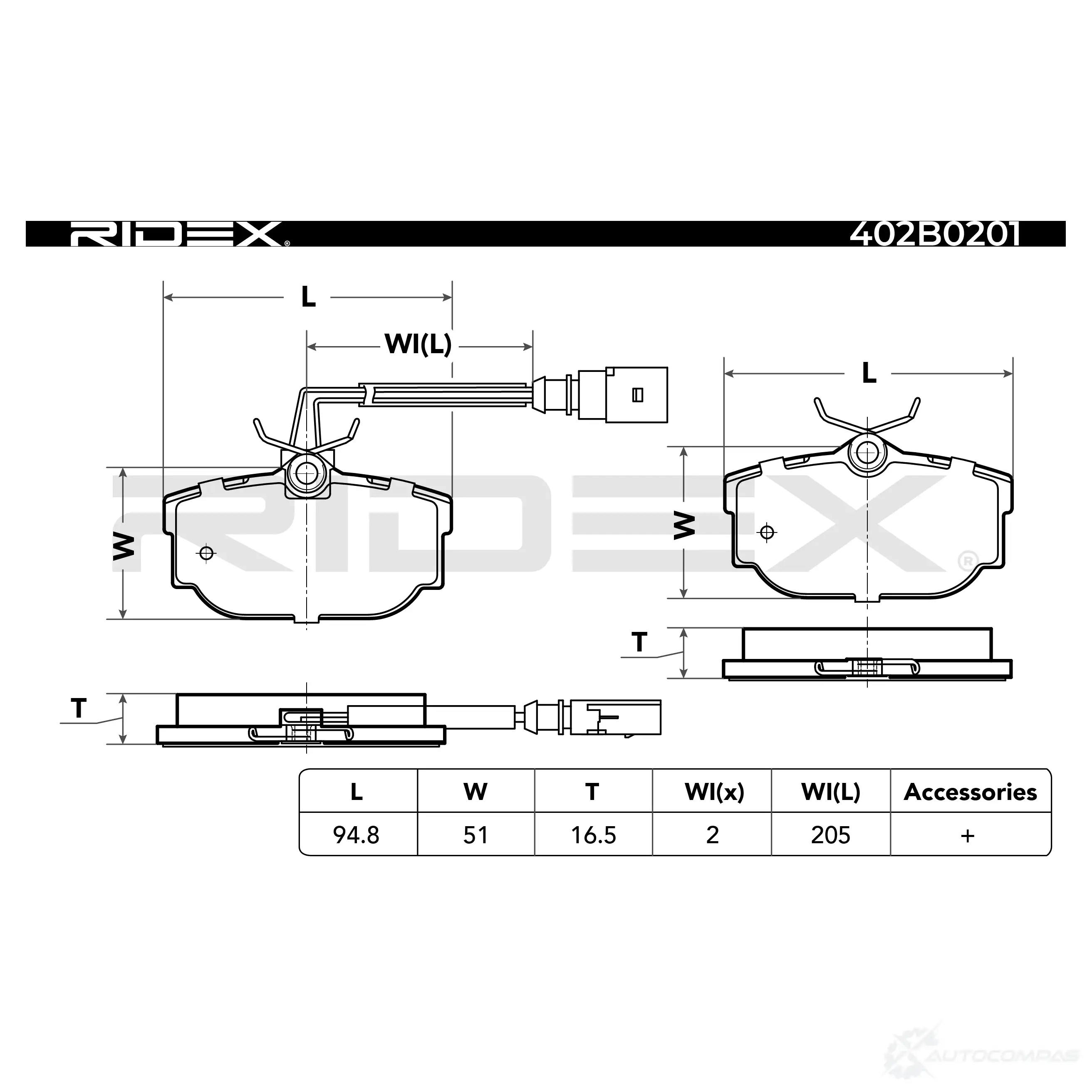 Тормозные колодки, комплект RIDEX XMOOAG W 402b0201 1437652323 изображение 3