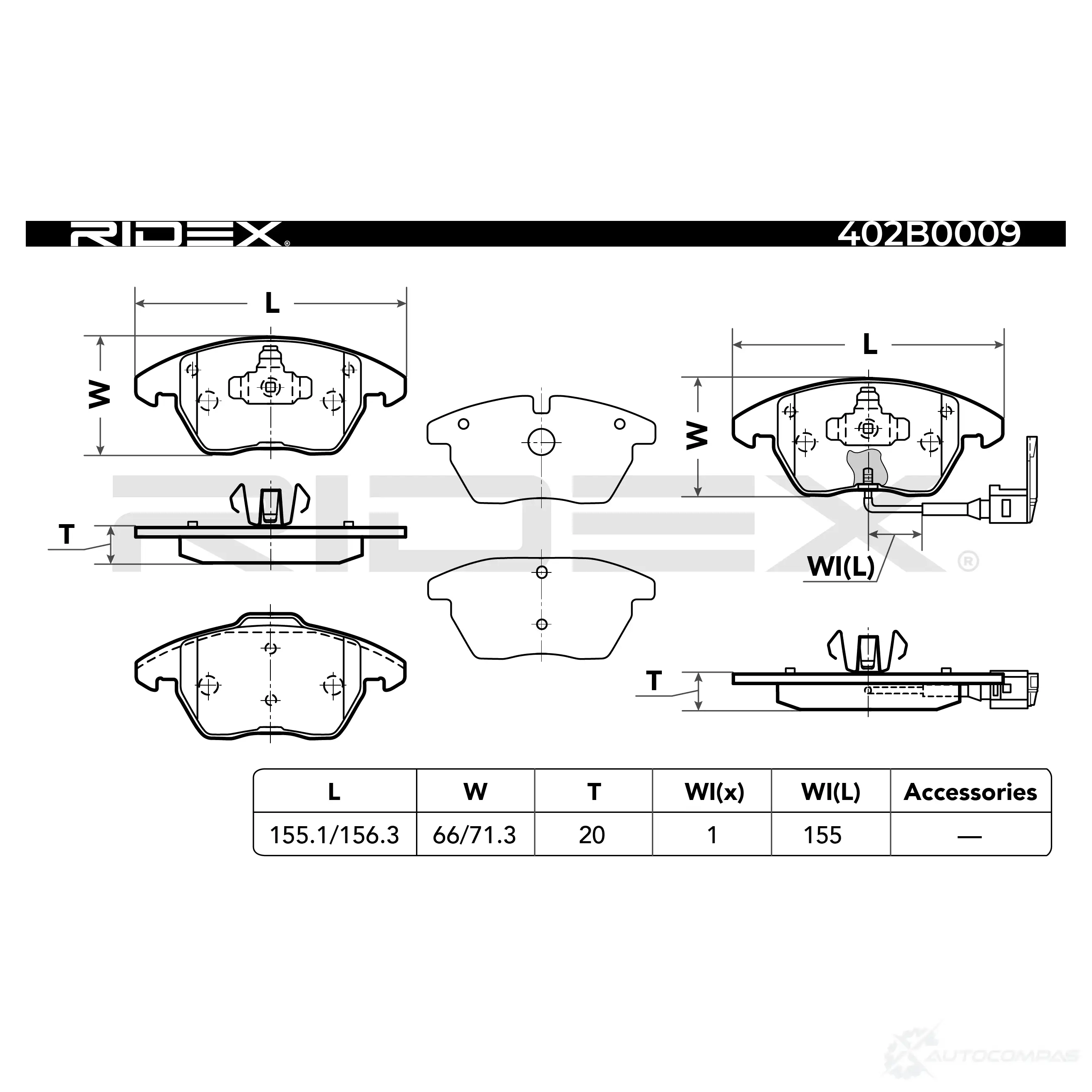 Тормозные колодки, комплект RIDEX 402b0009 1437971951 CSW BFH изображение 5
