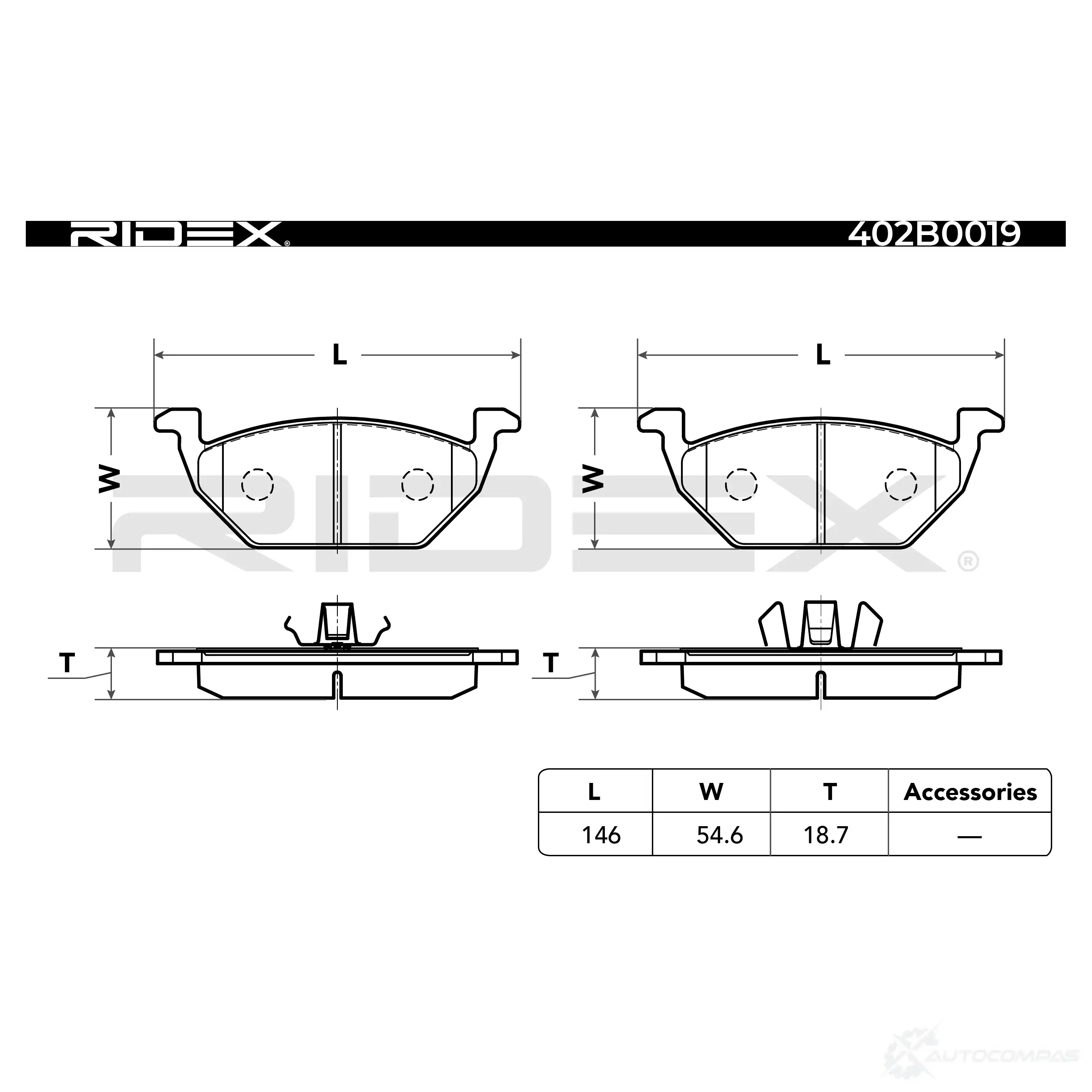 Тормозные колодки, комплект RIDEX P PIMA7P 402b0019 1437658055 изображение 4