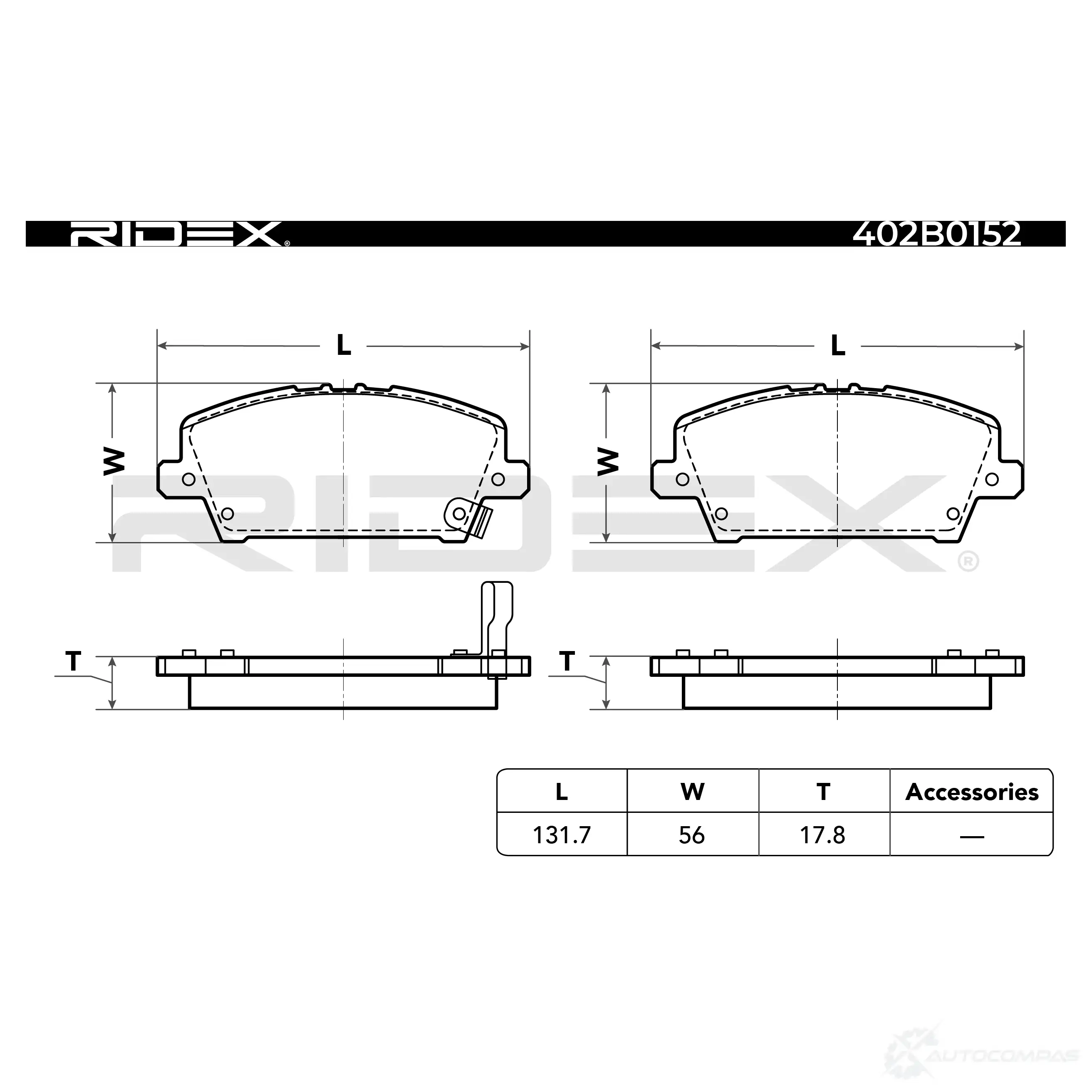 Тормозные колодки, комплект RIDEX 1437659304 VR ALKX 402b0152 изображение 2
