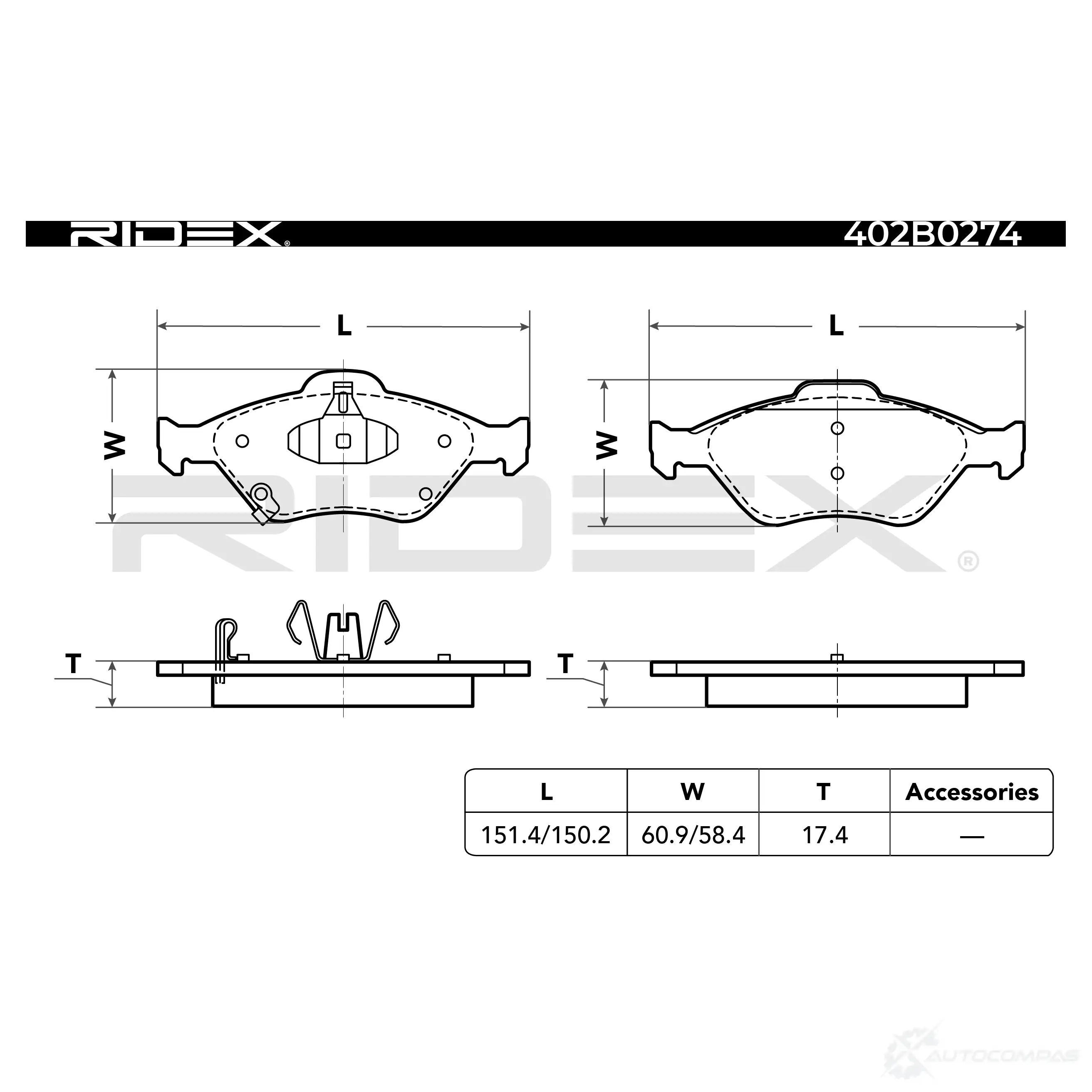 Тормозные колодки, комплект RIDEX 402b0274 7 DT51 1437660648 изображение 2