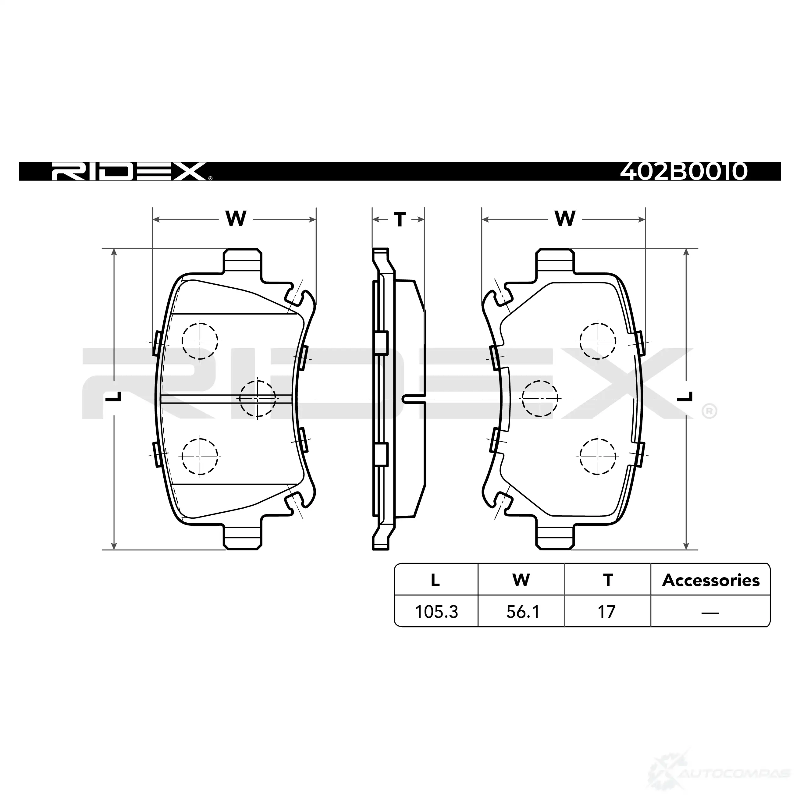 Тормозные колодки, комплект RIDEX 05X TCZ 402b0010 1437652317 изображение 4