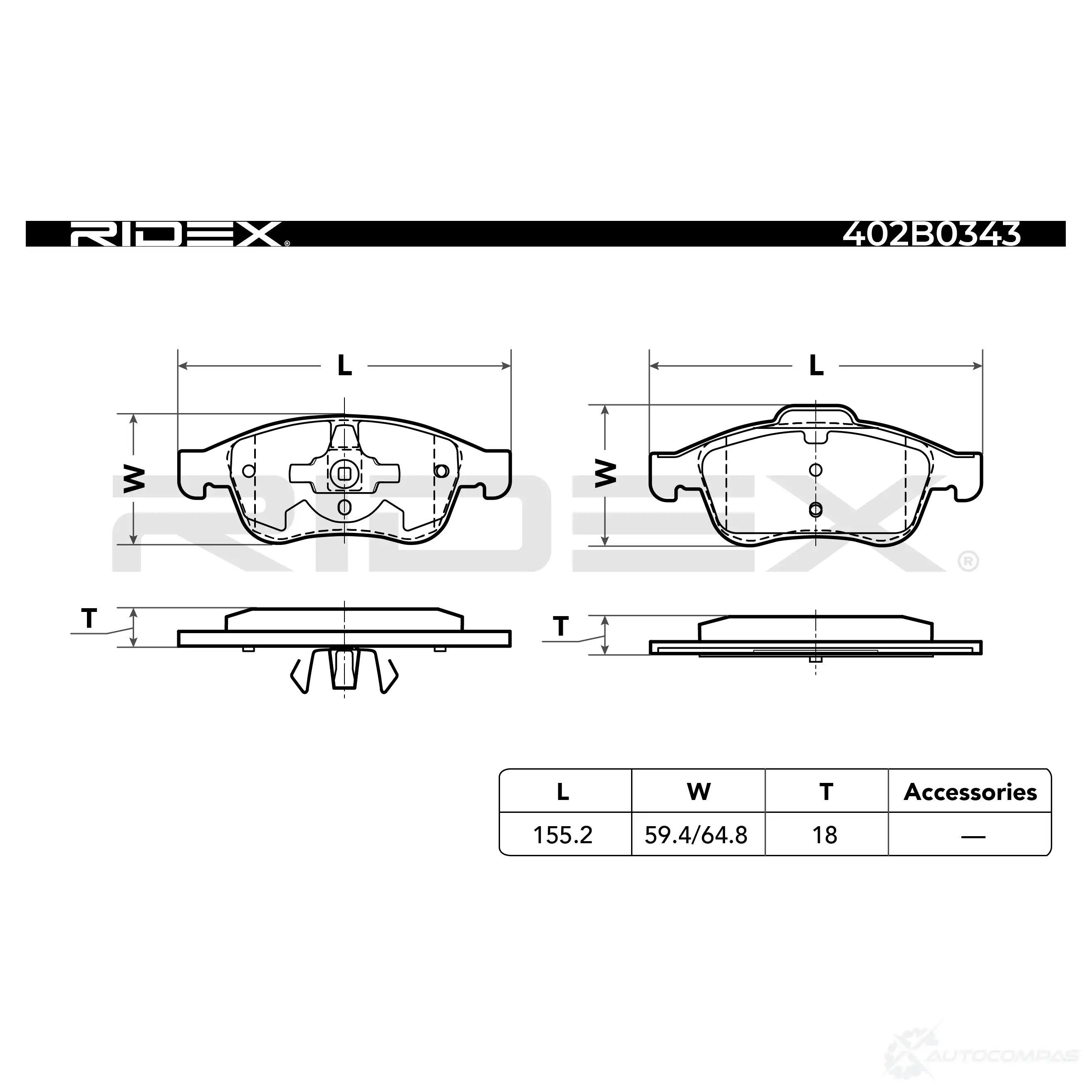 Тормозные колодки, комплект RIDEX J5 VSX 402b0343 1437660663 изображение 4