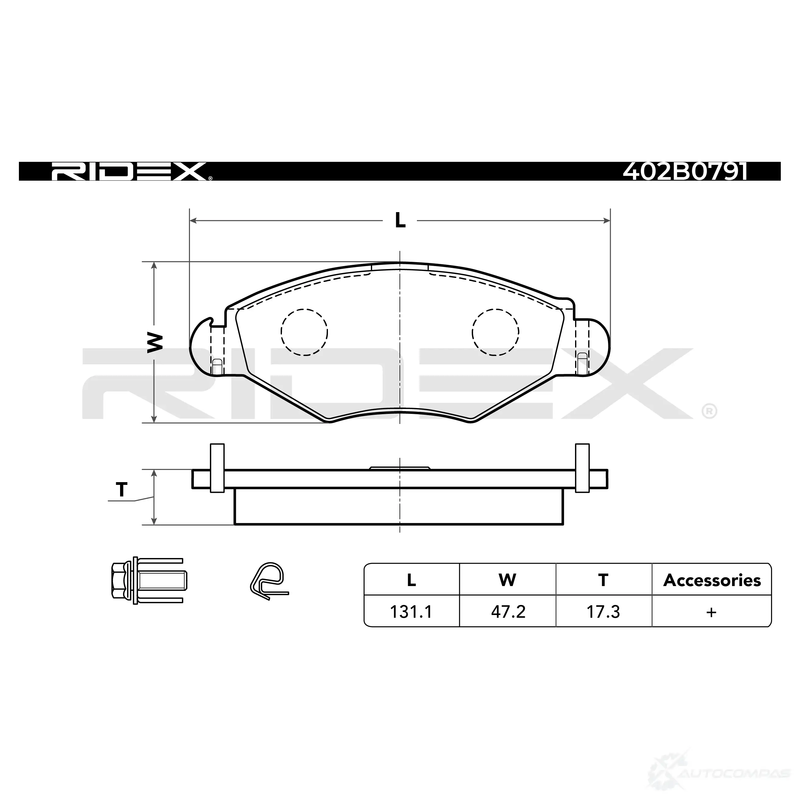 Тормозные колодки, комплект RIDEX Z HNT9 402b0791 1437658829 изображение 0