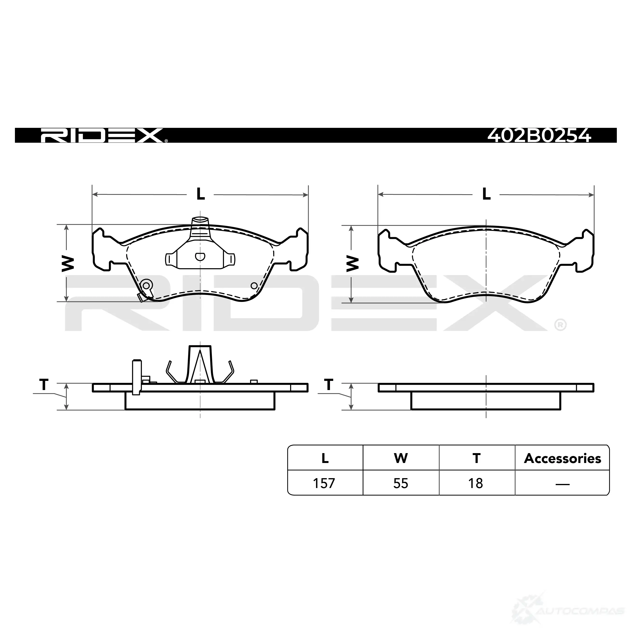 Тормозные колодки, комплект RIDEX 402b0254 1437659079 RPYMA QL изображение 2