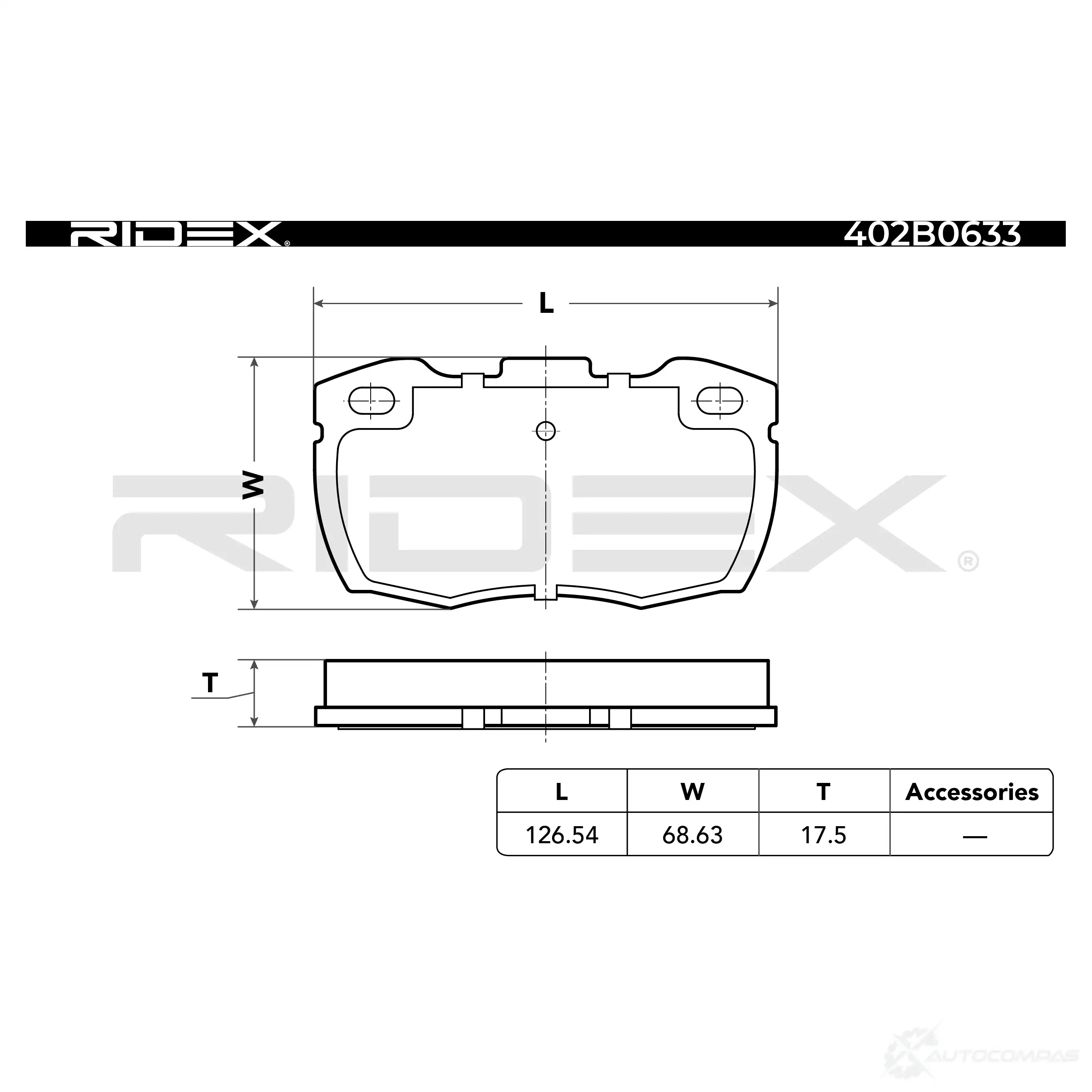 Тормозные колодки, комплект RIDEX 402b0633 1437659600 1V5XA 7 изображение 2