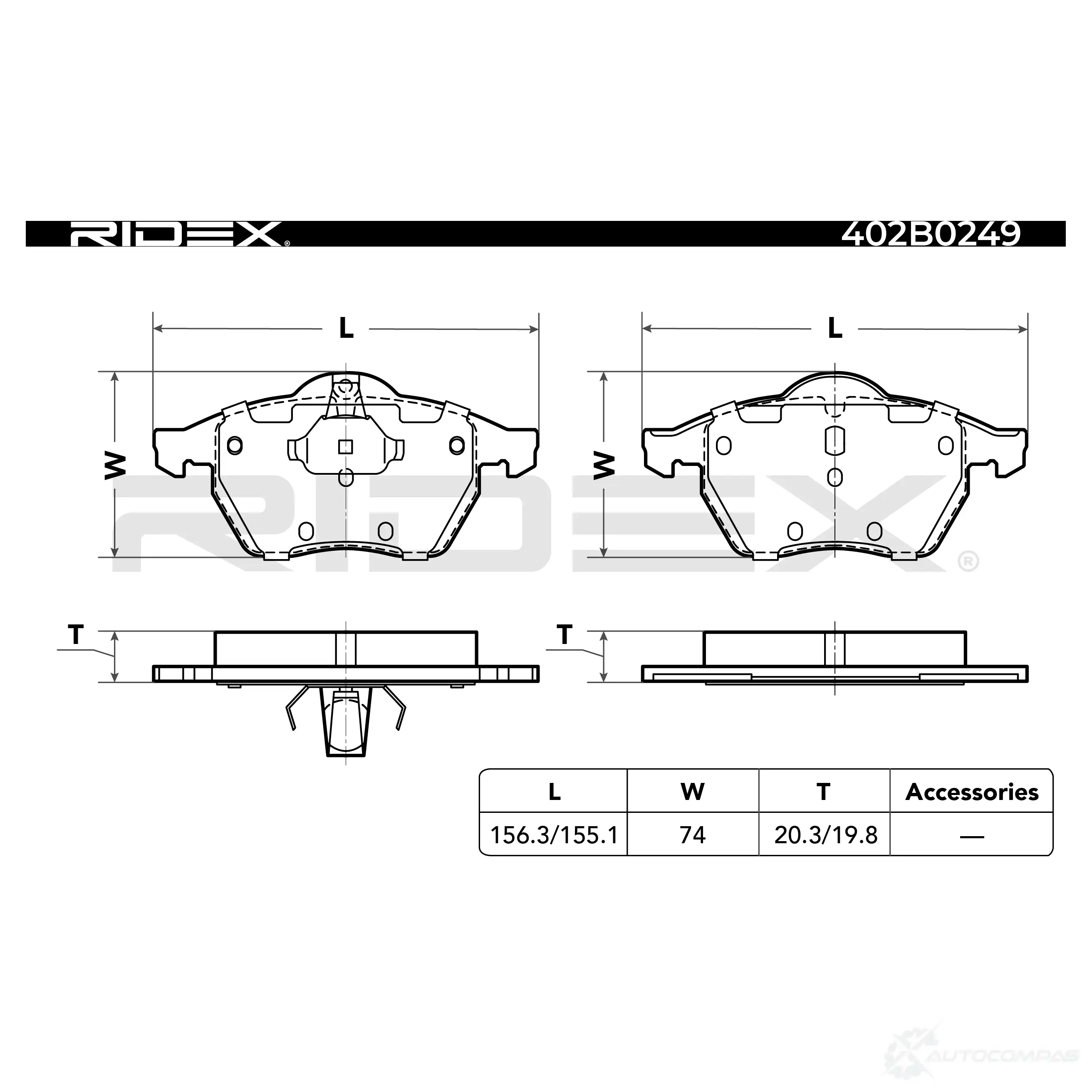 Тормозные колодки, комплект RIDEX B U7Q3 402b0249 1437660539 изображение 4