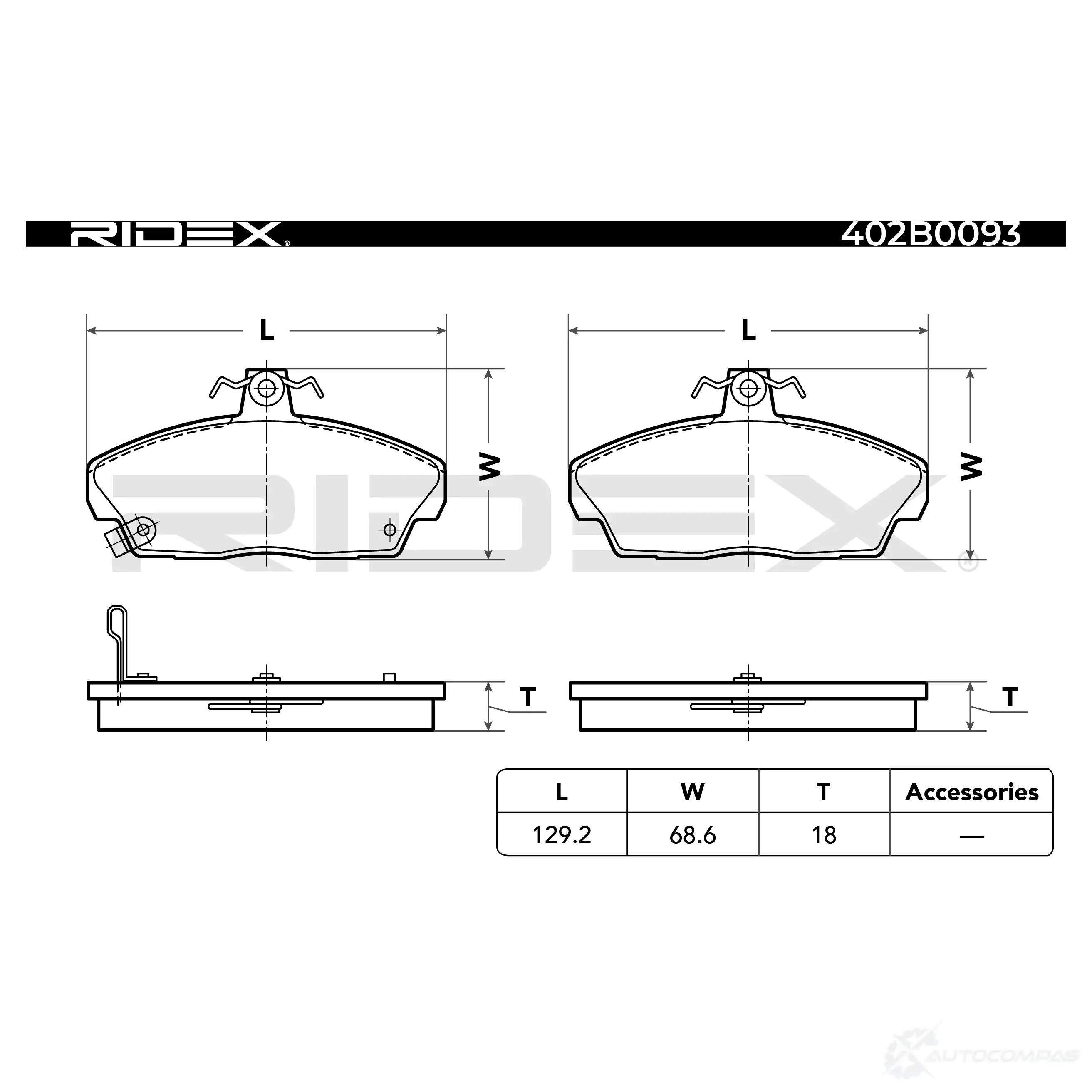 Тормозные колодки, комплект RIDEX 1437660034 LIB F1R 402b0093 изображение 4