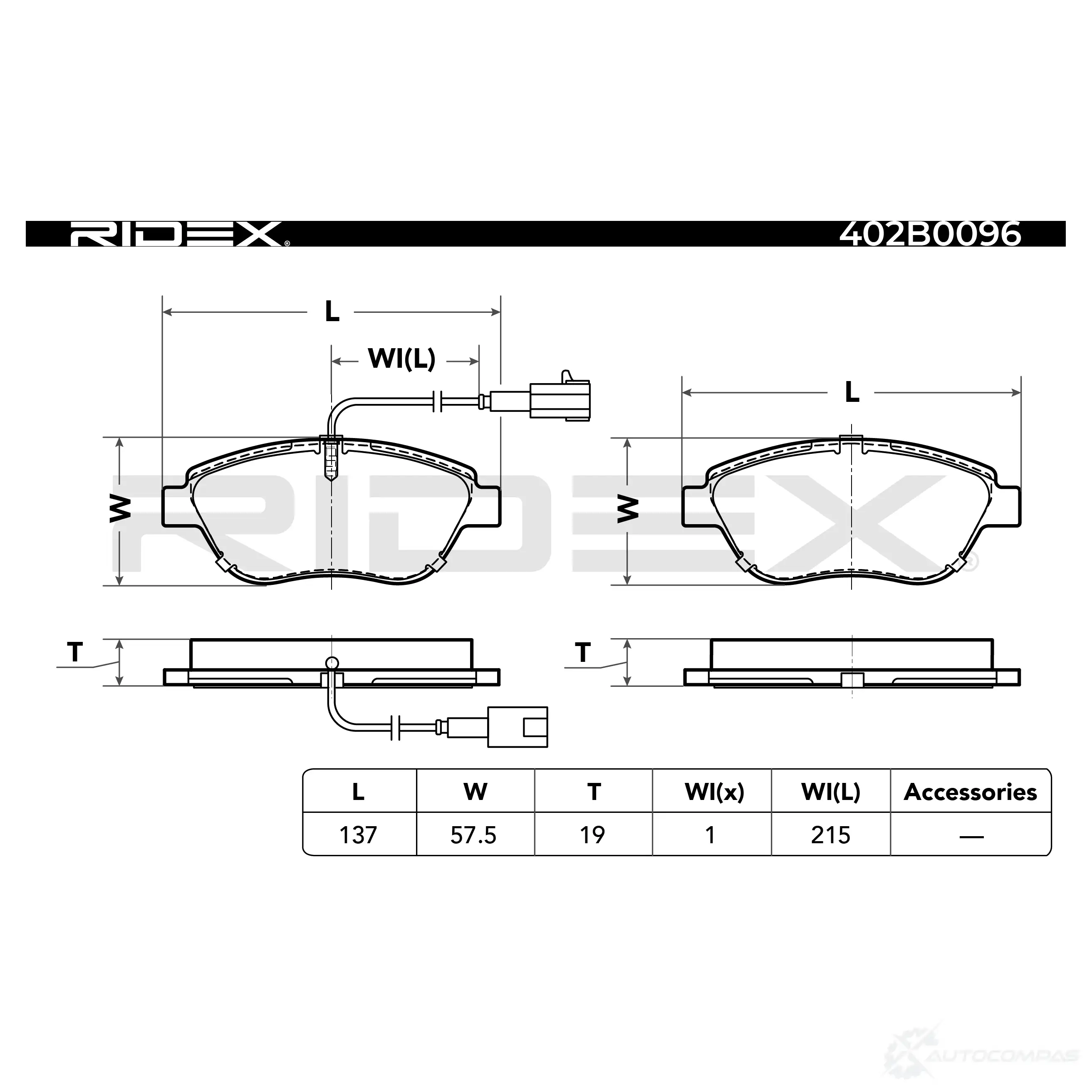 Тормозные колодки, комплект RIDEX 0PWX K 1437658833 402b0096 изображение 4