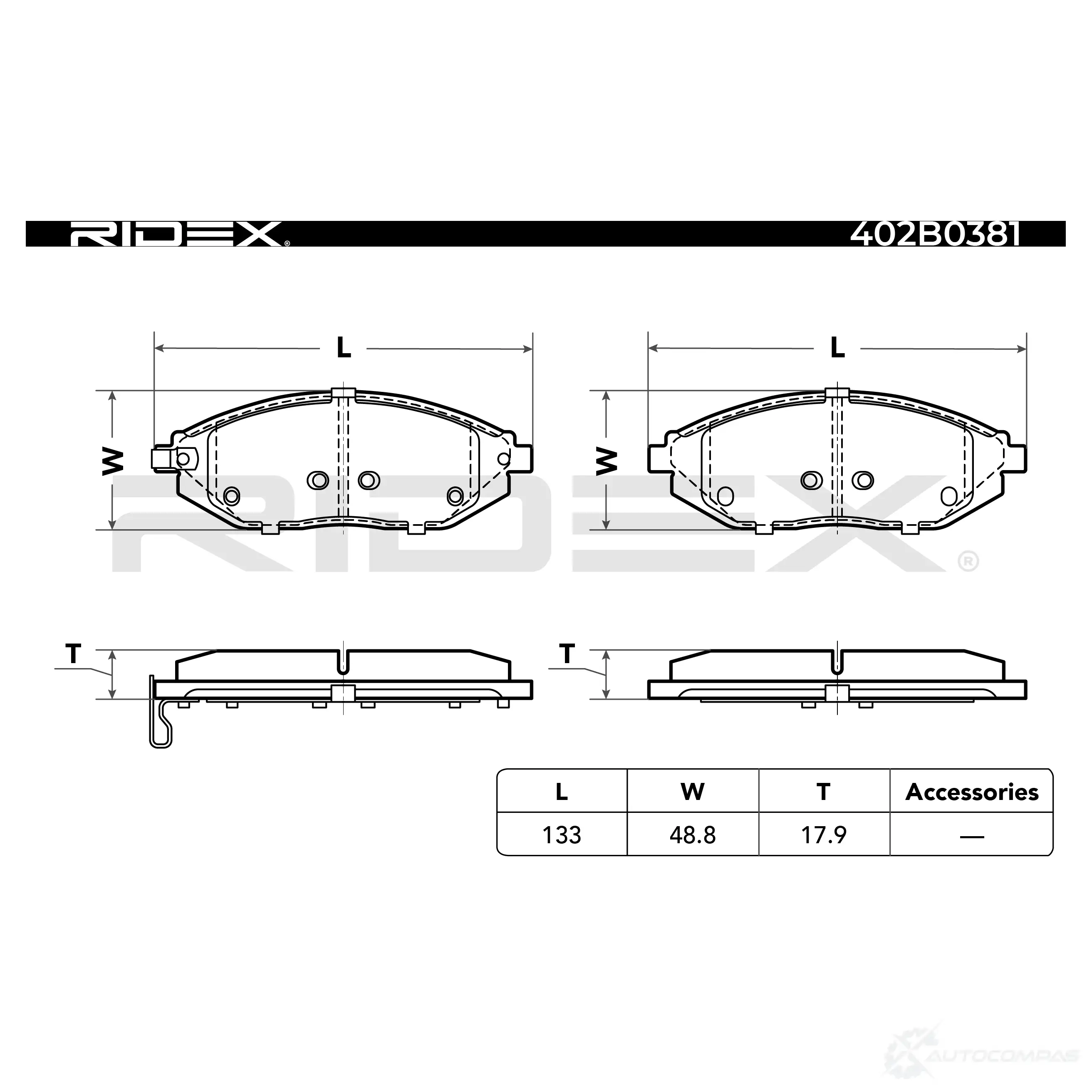 Тормозные колодки, комплект RIDEX VULV WJ 402b0381 1437658837 изображение 2