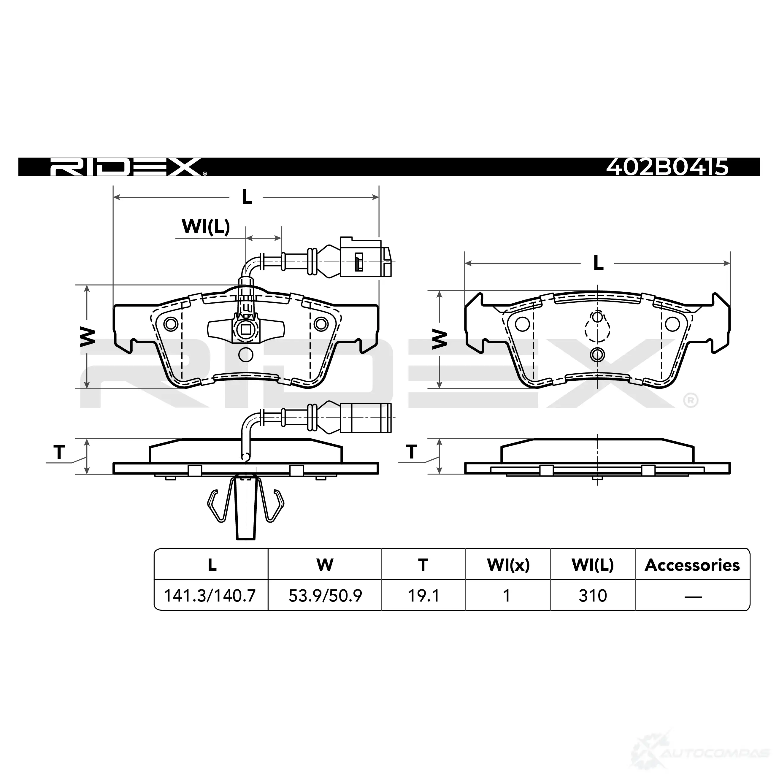 Тормозные колодки, комплект RIDEX 1437659799 402b0415 SPWK JO изображение 2