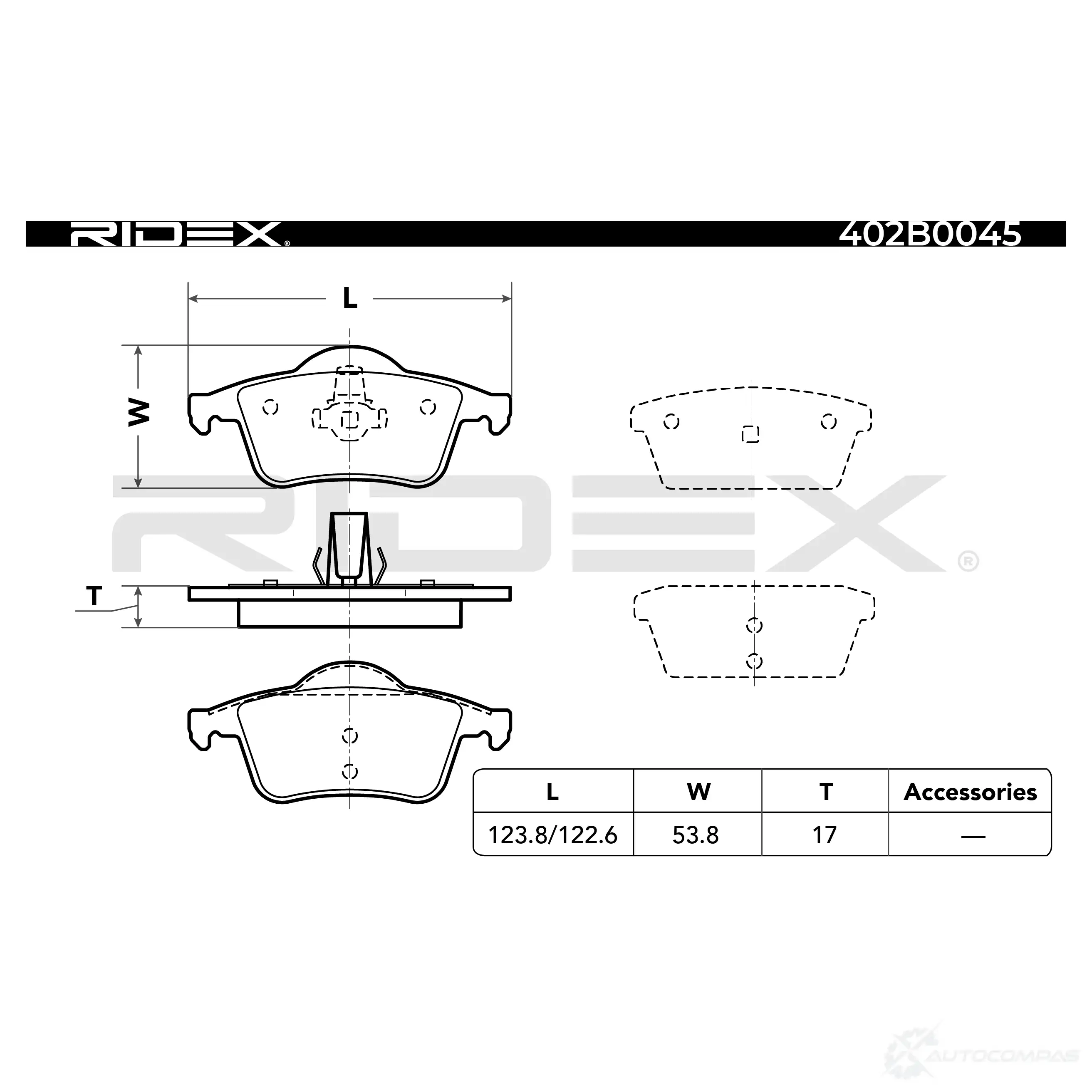 Тормозные колодки, комплект RIDEX 402b0045 V98A EH 1437657570 изображение 4