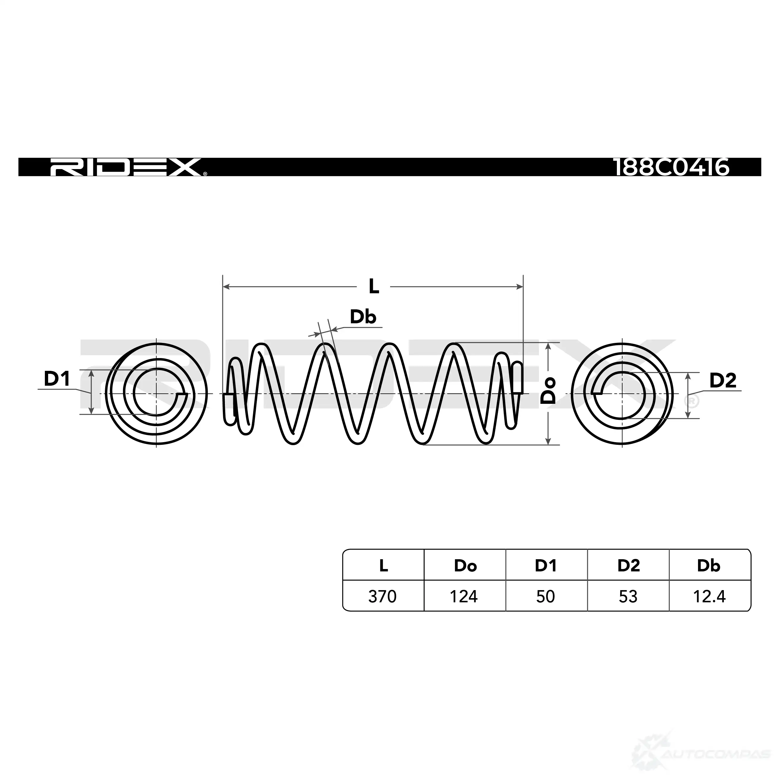 Пружина RIDEX 1437704435 188c0416 OV L8N2 изображение 3