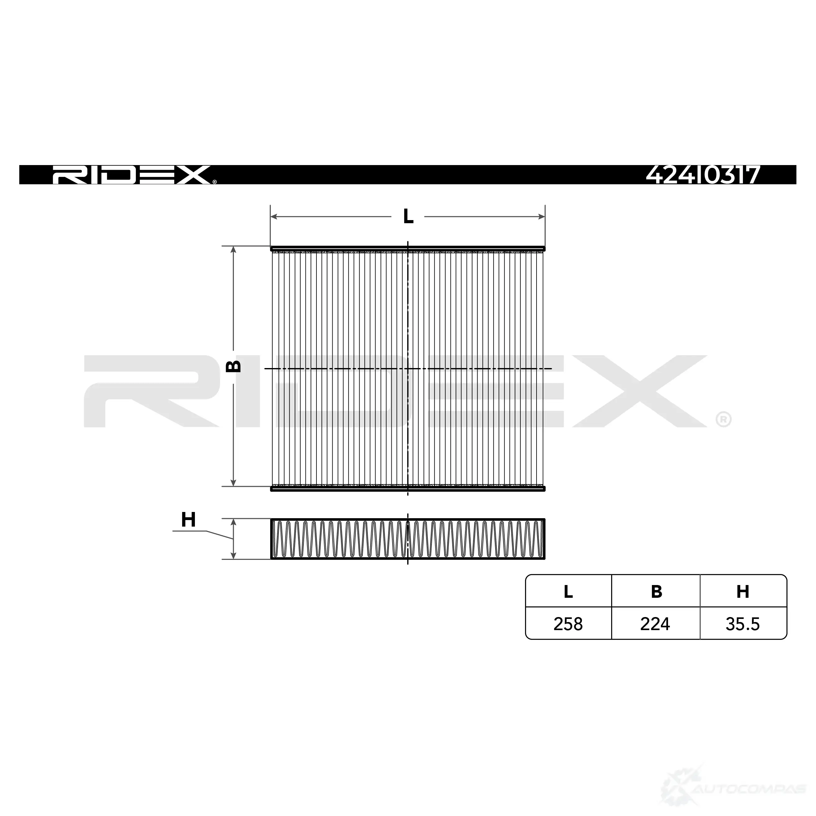 Салонный фильтр RIDEX 1437660674 UD OBLW 424i0317 изображение 1